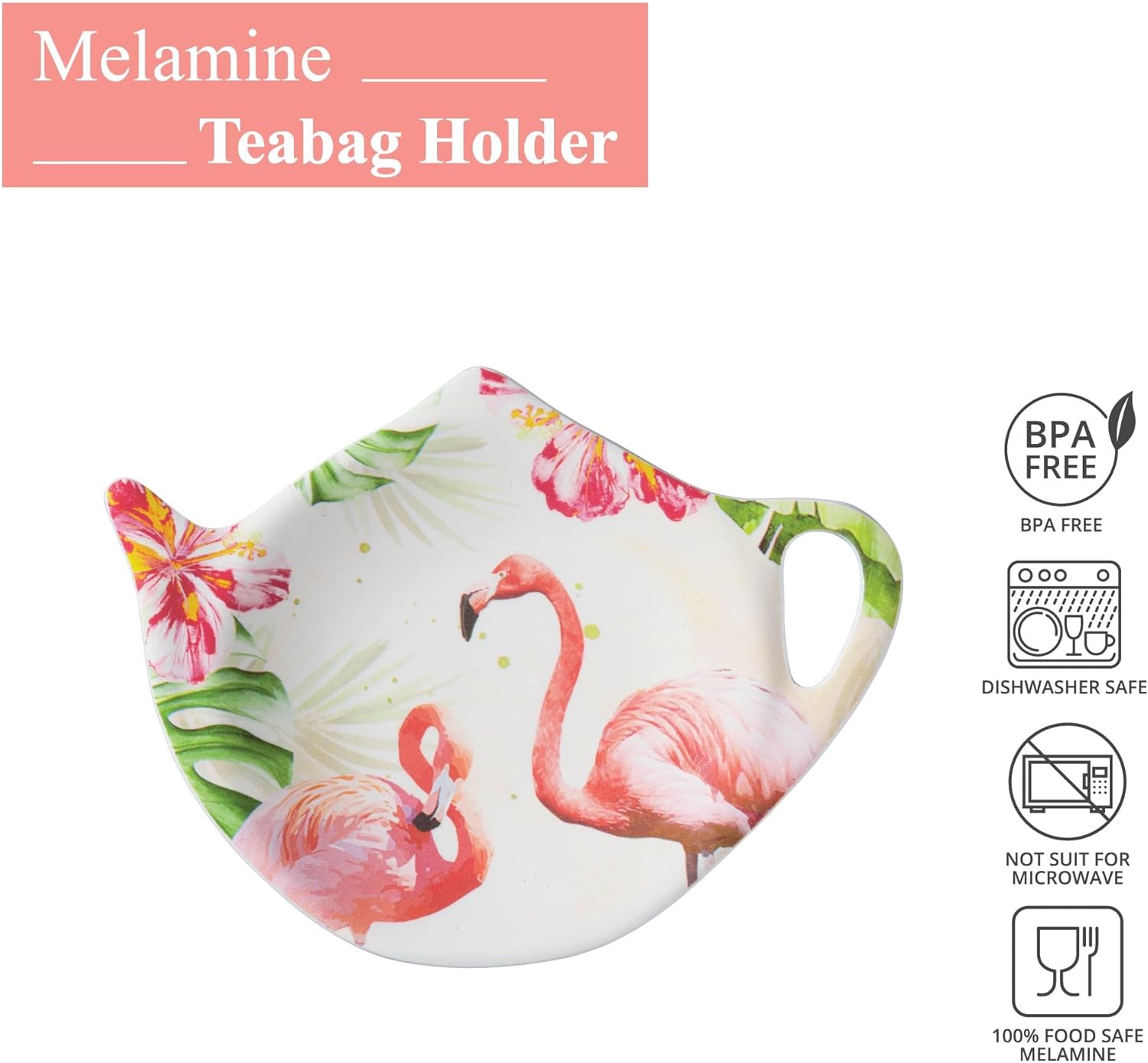 Supreme Housewares Flamingo Tea Bag Holders, Teapot Shaped Tea Bag Coasters Spoon Rests Saucer Seasoning Dish Set, Multicolor, 4 x 3 Inch, Set of 4