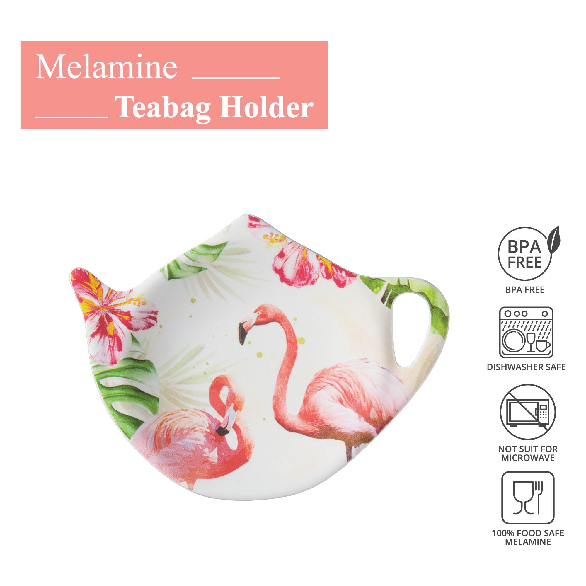 Supreme Housewares Flamingo Tea Bag Holders, Teapot Shaped Tea Bag Coasters Spoon Rests Saucer Seasoning Dish Set, Multicolor, 4 x 3 Inch, Set of 4