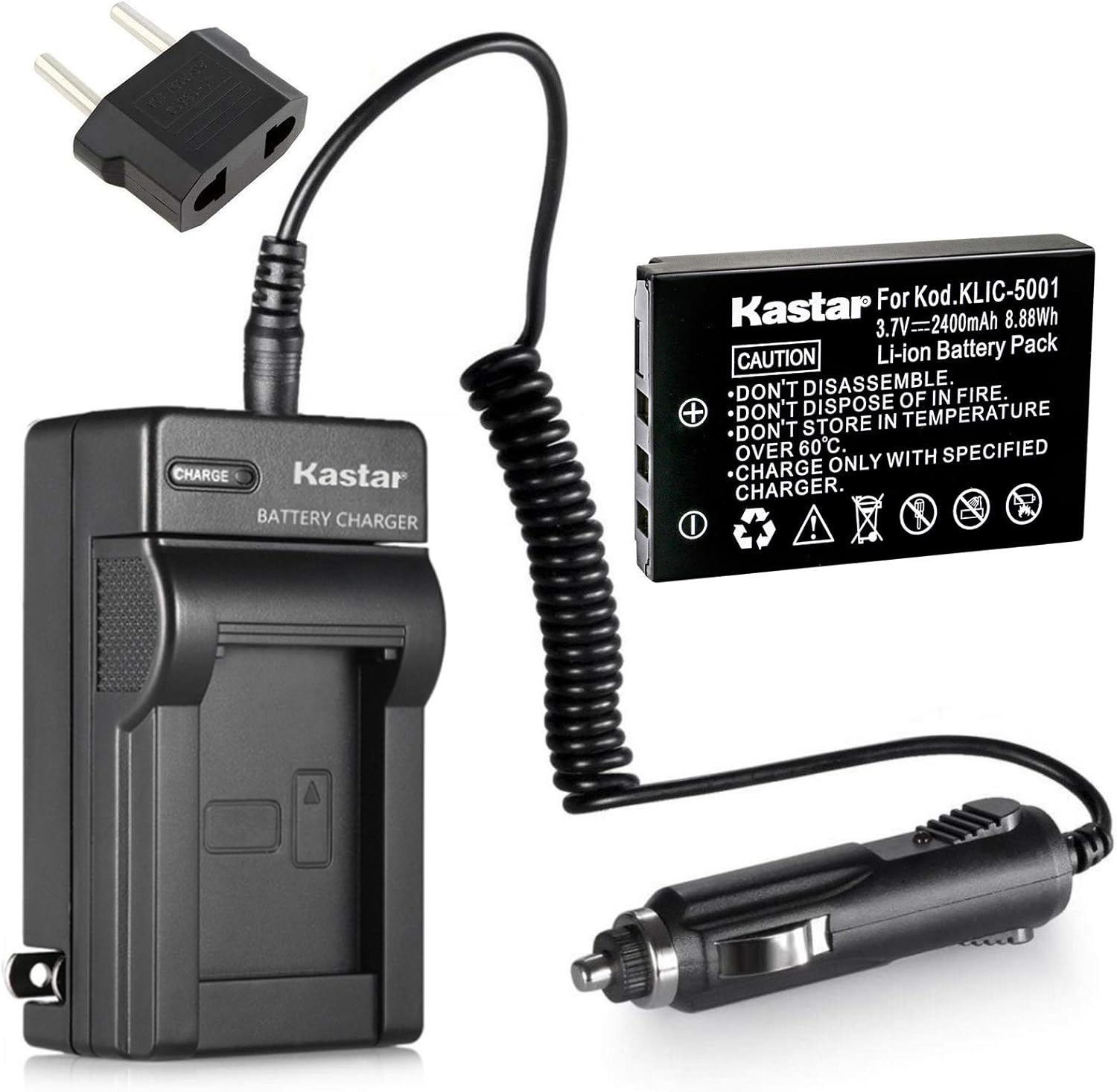 Kastar Charger with Car Adapter and Battery for Kodak KLIC