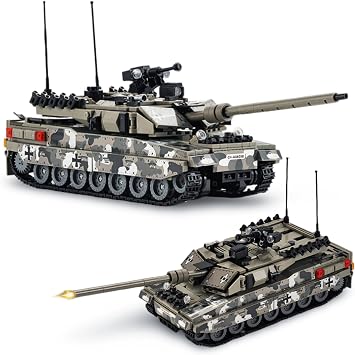Military Leopard 2A7 Heavy Tank Building Blocks, 1009 PCS Army Leopard Tank Building Kits for Adults Toy, Great Gifts for Military Enthusiasts and Boys, Compatible with L***