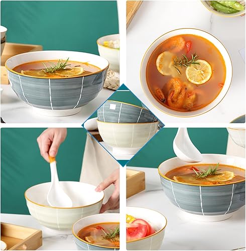 Miniatura 7 de Juego de 2 cuencos de sopa de 8 pulgadas, cuencos de sopa de porcelana, para cena, pasta, preparación, servir, ensalada, microondas y lavavajillas,