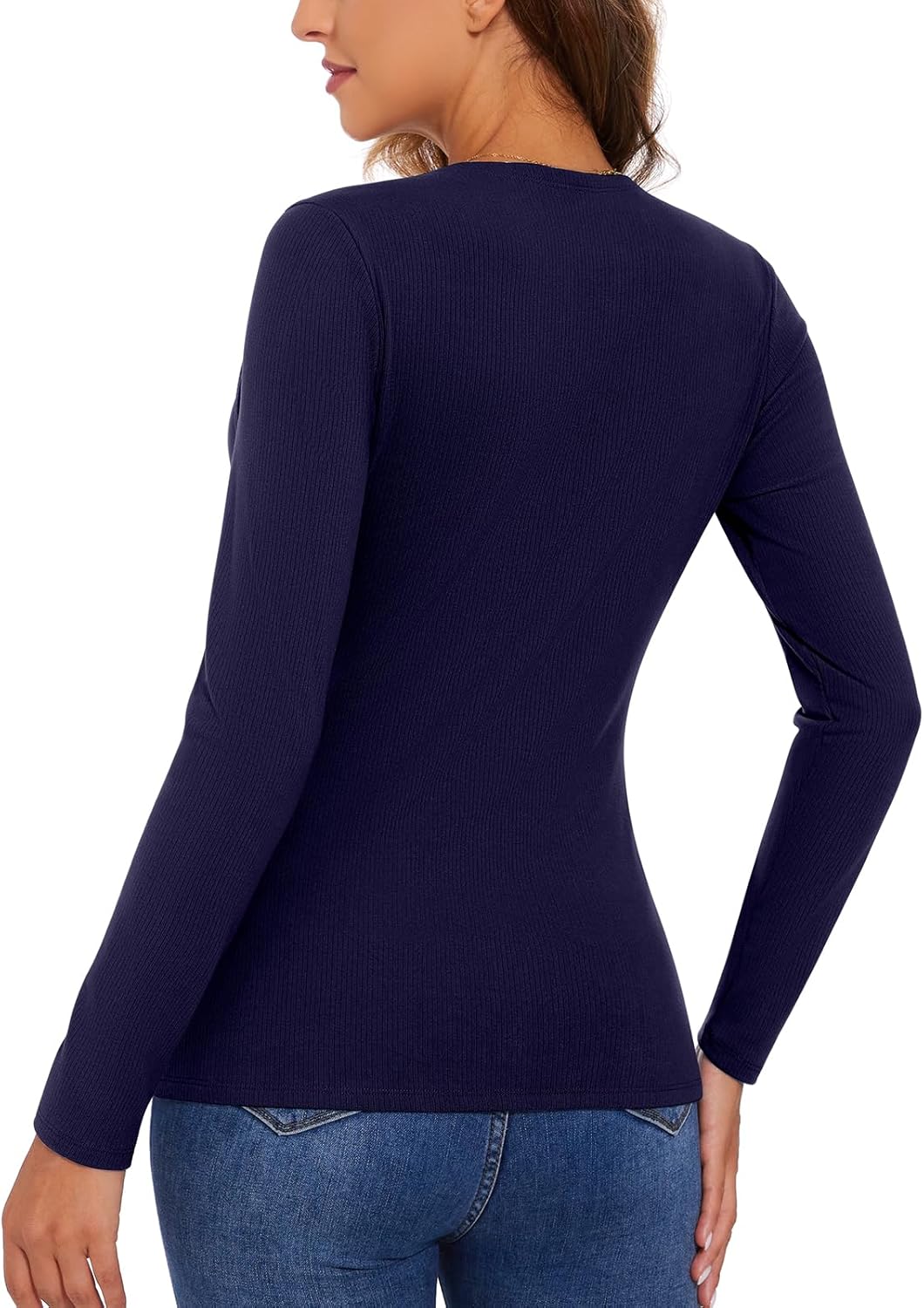 WOWENY Womens Long Sleeve Thermal Shirts V Neck Underwear Tops T Shirts Warm Base Layer Basic Fitted Tees - Image 4