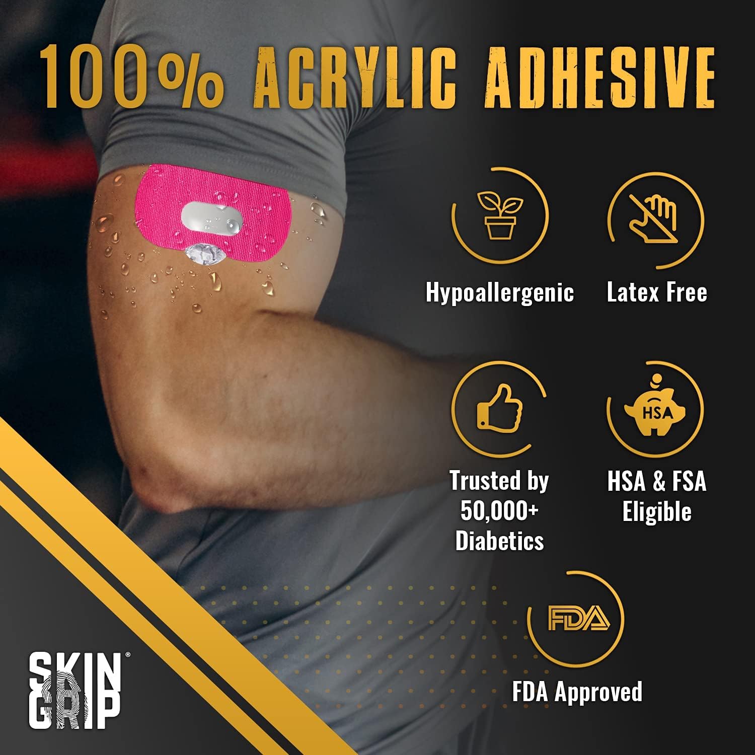 Skin Grip CGM Patches for Guardian Sensor 3 (20-Pack), Waterproof and Sweatproof for 10-14 Days, Pre-Cut Adhesive Tape, Continuous Glucose Monitor Protection (Pink) : Health & Household
