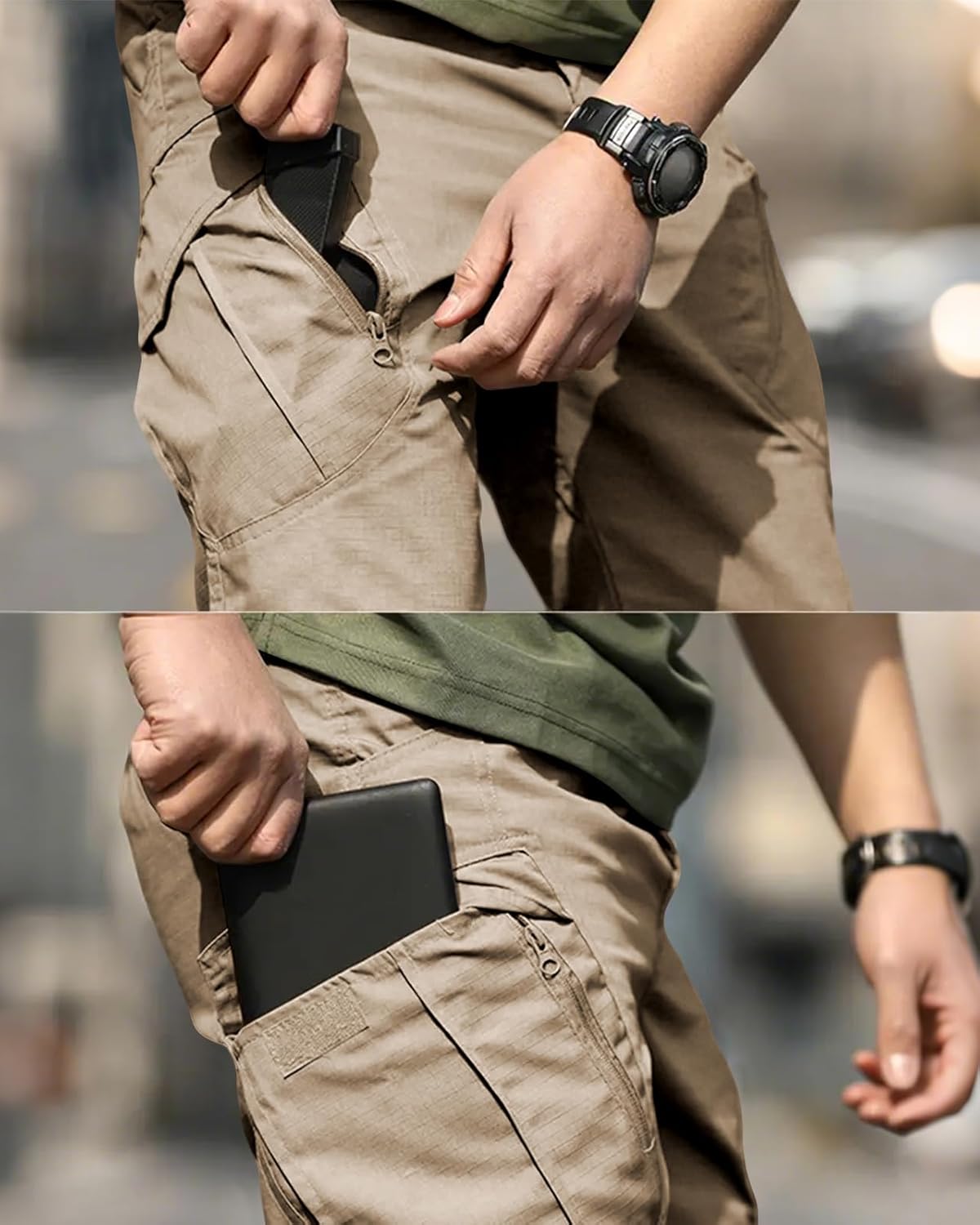 Men's Lightweight Quick-Dry Tactical Pants, Water Resistant Hiking Pants with Pockets for Outdoor & Work (No Belt) - Image 2