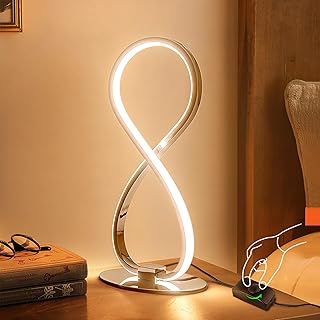 Modern Table Lamp, Stepless Dimmable LED Spiral Lamp for Living Room, Warm White Bedside Table Lamp, Silver Desk Lamp for Bed, Unique Nightstand Lamp for Bedroom Creative Small Table Lamps