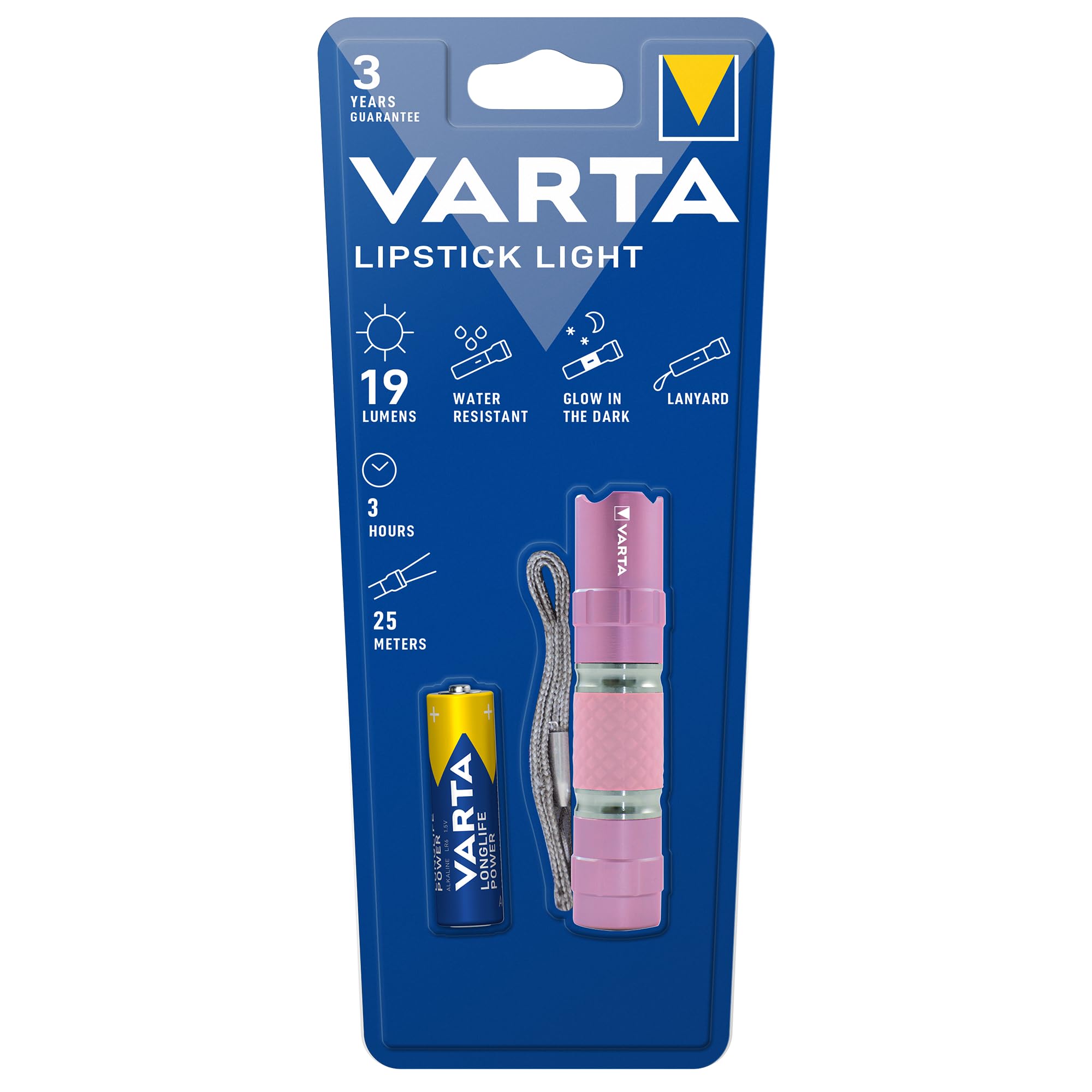 VARTA, Torcia 0,5 Watt LED Lipstick Light incl. 1x batteria High Energy AA luce tascabile flashlight per borse, tracolle, zaini