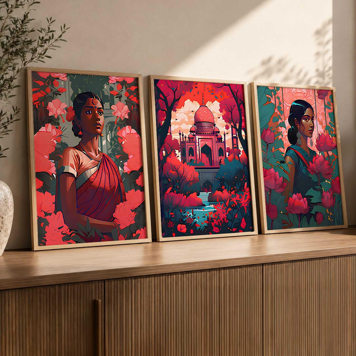 Bohemian Floral Wall Art Set - 3 Prints with Frame -20
