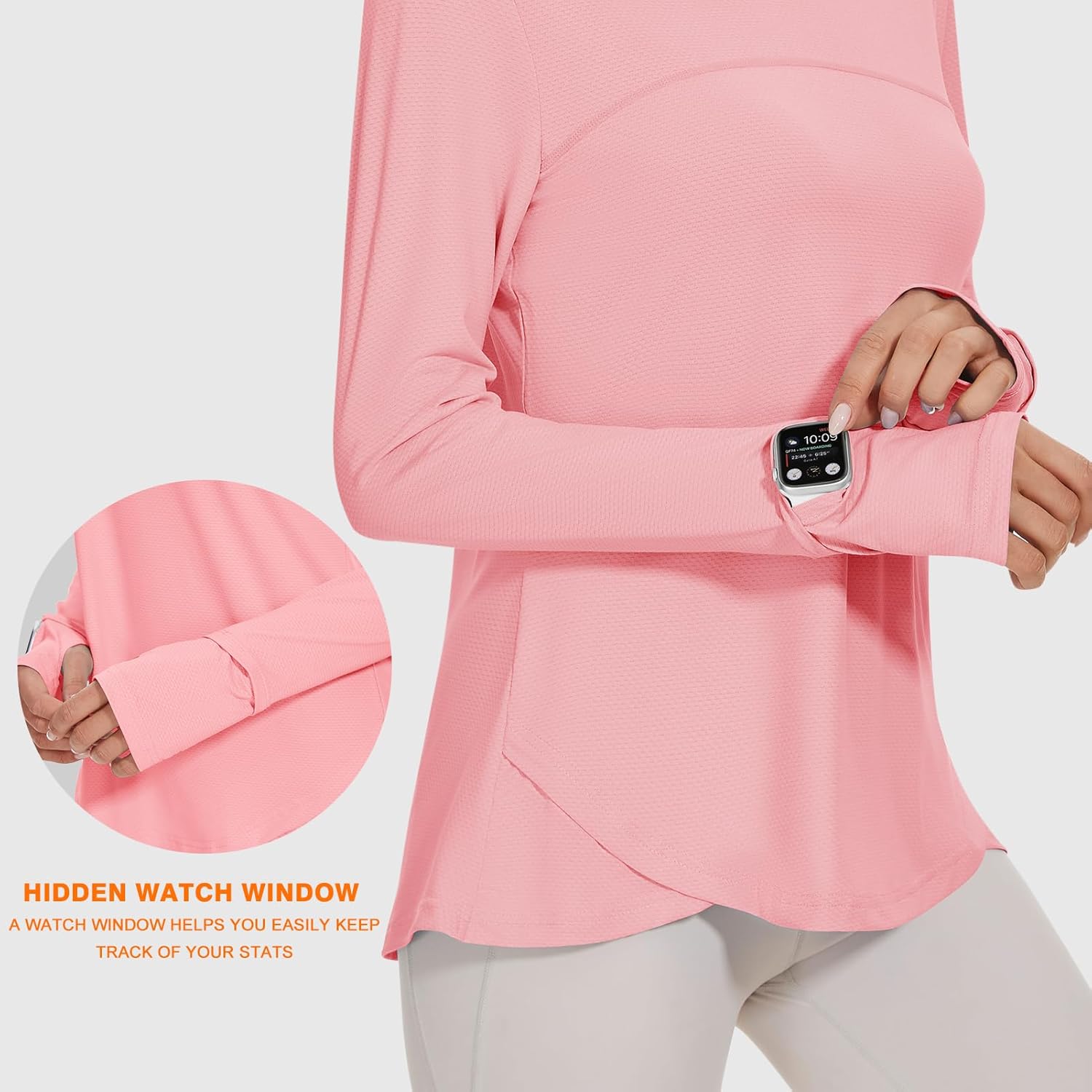 Blingfit Women's Workout Tops Long Sleeve Running Hiking Athletic Gym Shirts Lightweight UPF50+ UV Rash Guard Sun Protection Large Pink image 3 of 5 B0CMPY7QPY