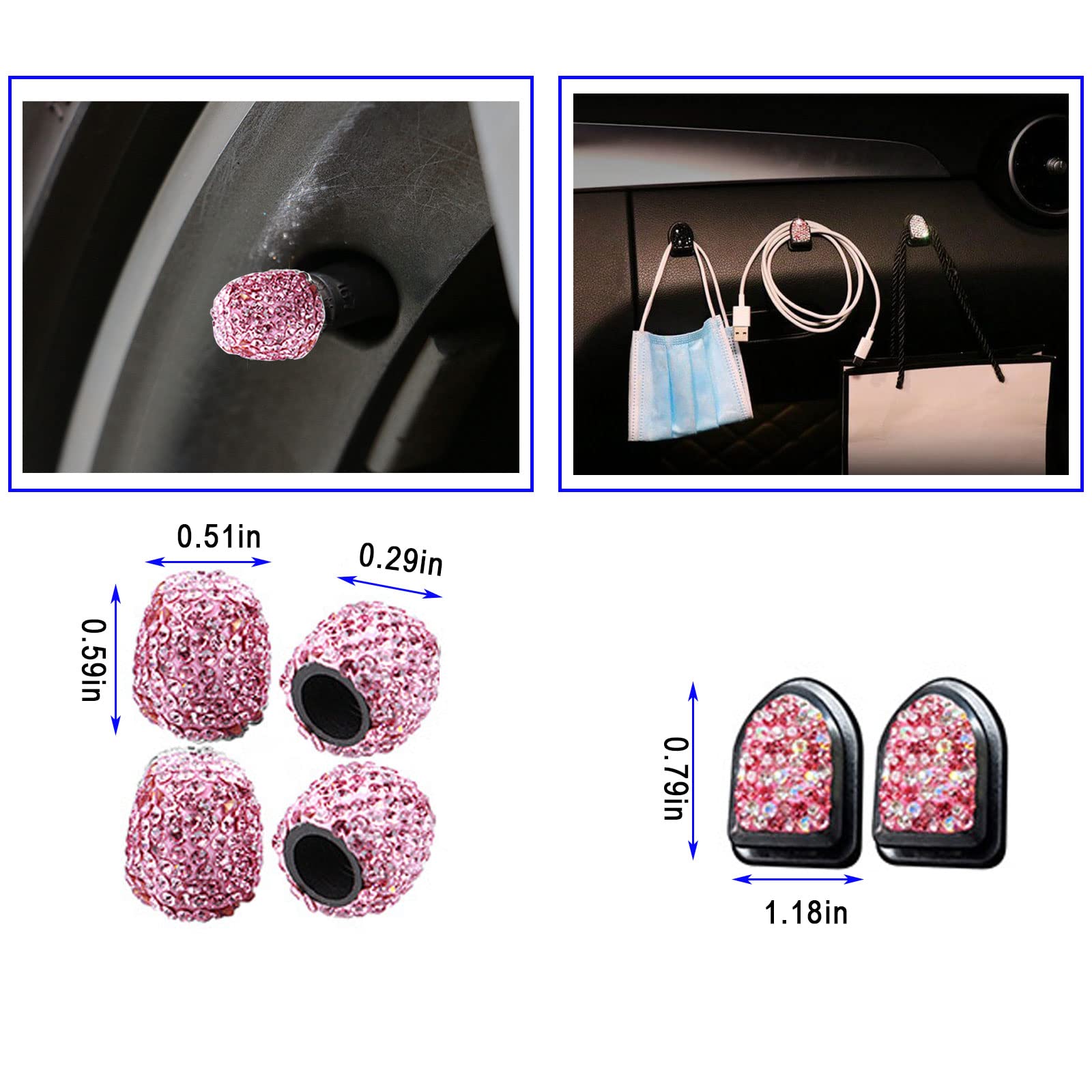 Set Accessori Auto Brillanti Per Donna - 7 Pezzi Con Coprivolante A Diamanti, Copricinture, Sottobicchieri E Copricambio