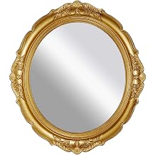 OMIRO Decorative Wall Mirror, Vintage Hanging Mirror, Bedroom Living Room Dresser Decor, Oval Antique Gold, 13"W x 15"L