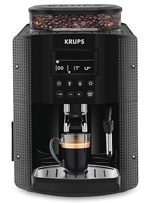 Krups Máquina de café Essential, molinillo de granos, cafetera espresso, pantalla LCD, limpieza automática, boquilla de vapor para capuchino negro YY8135FD