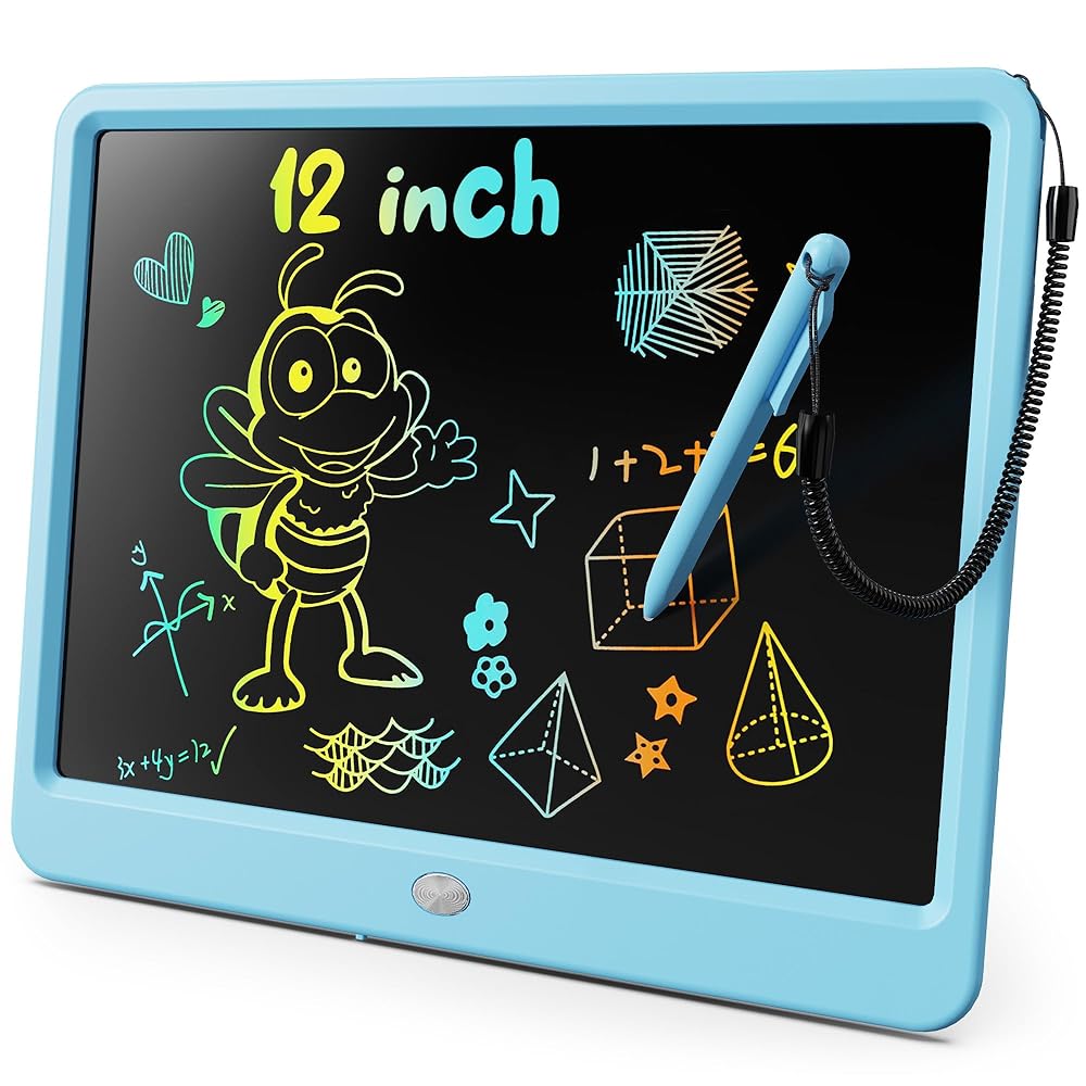 KOKODI LCD Writing Tablet, 12 Inch Colorful Toddler Doodle Board Drawing Tablet, Erasable Reusable Electronic Drawing Pads, Educational and Learning Toy for 3-6 Years Old Boy and Girls(Blue)