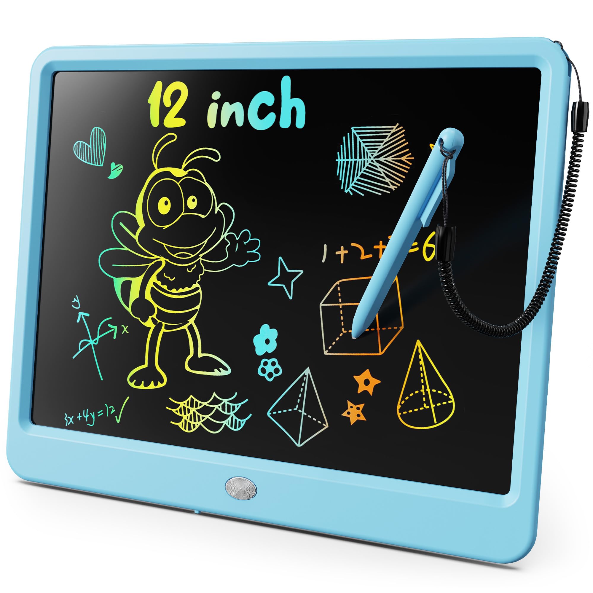 KOKODI LCD Writing Tablet, 12 Inch Colorful Toddler Doodle Board Drawing Tablet, Erasable Reusable Electronic Drawing Pads, Educational and Learning Toy for 3-6 Years Old Boy and Girls(Blue)