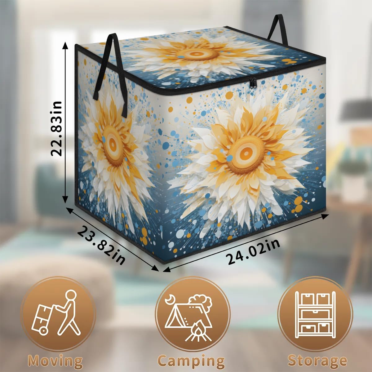 Honeybaby 214L Extra Large Comforter Storage Bag Watercolor Sunflower Storage Totes with Lids Waterproof Closet Organizer Folding Blanket Storage Bags for Clothes Bedding Pillows