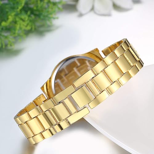 Miniatura 5 de JewelryWe Men Watches Gold Tone Alloy Quartz Watch Stylish Rhinestone Business Casual Dress Wristwatches for Christmas