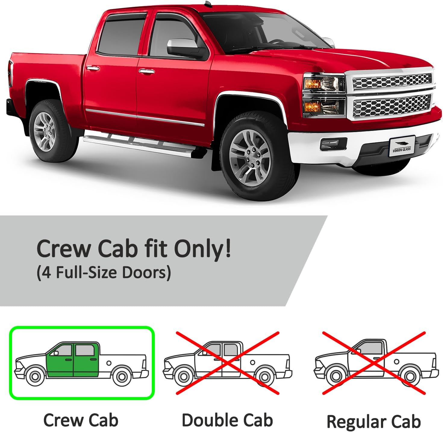 Voron Glass in-Channel Extra Durable Rain Guards for Trucks Chevrolet (Chevy) Silverado/GMC Sierra 2014-2018 Crew Cab, Window Deflectors, Vent Window Visors, 4 Pieces - 220009