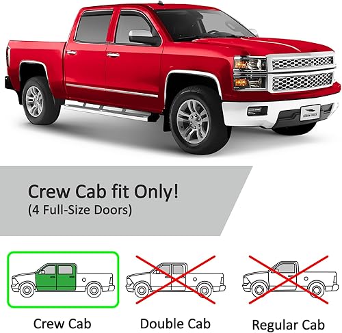 Miniatura 5 de Voron Glass Protectores de lluvia extra duraderos en canal para camiones Chevrolet (Chevy) Silverado/GMC Sierra 2014-2018 Crew Cab, deflectores de