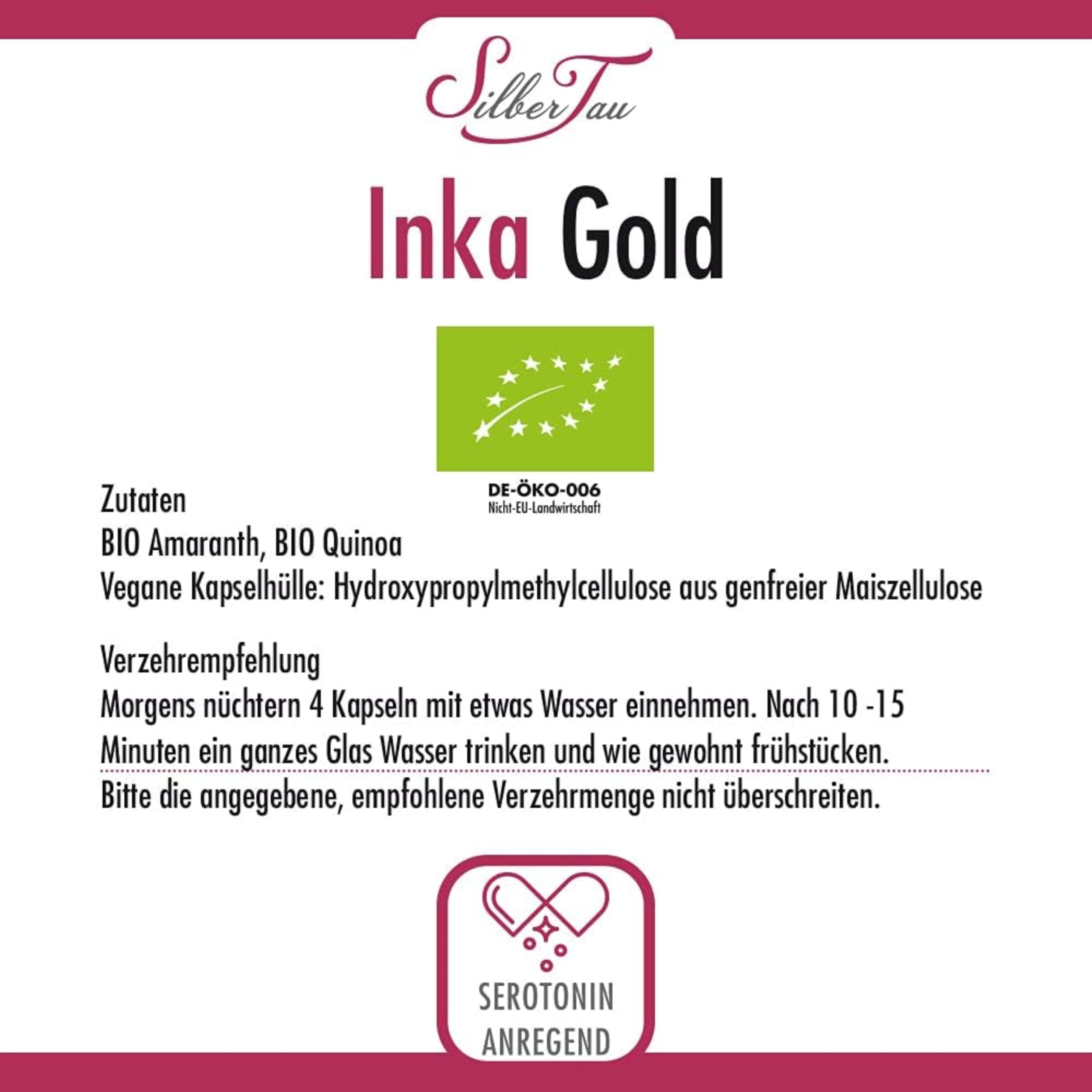 Inka Gold – 240 BIO Kapseln mit Amaranth & Quinoa – 100 % pflanzlich – roh & naturrein – glutenfrei & vegan – ohne Zusatzstoffe – DE-ÖKO-006 zertifiziert