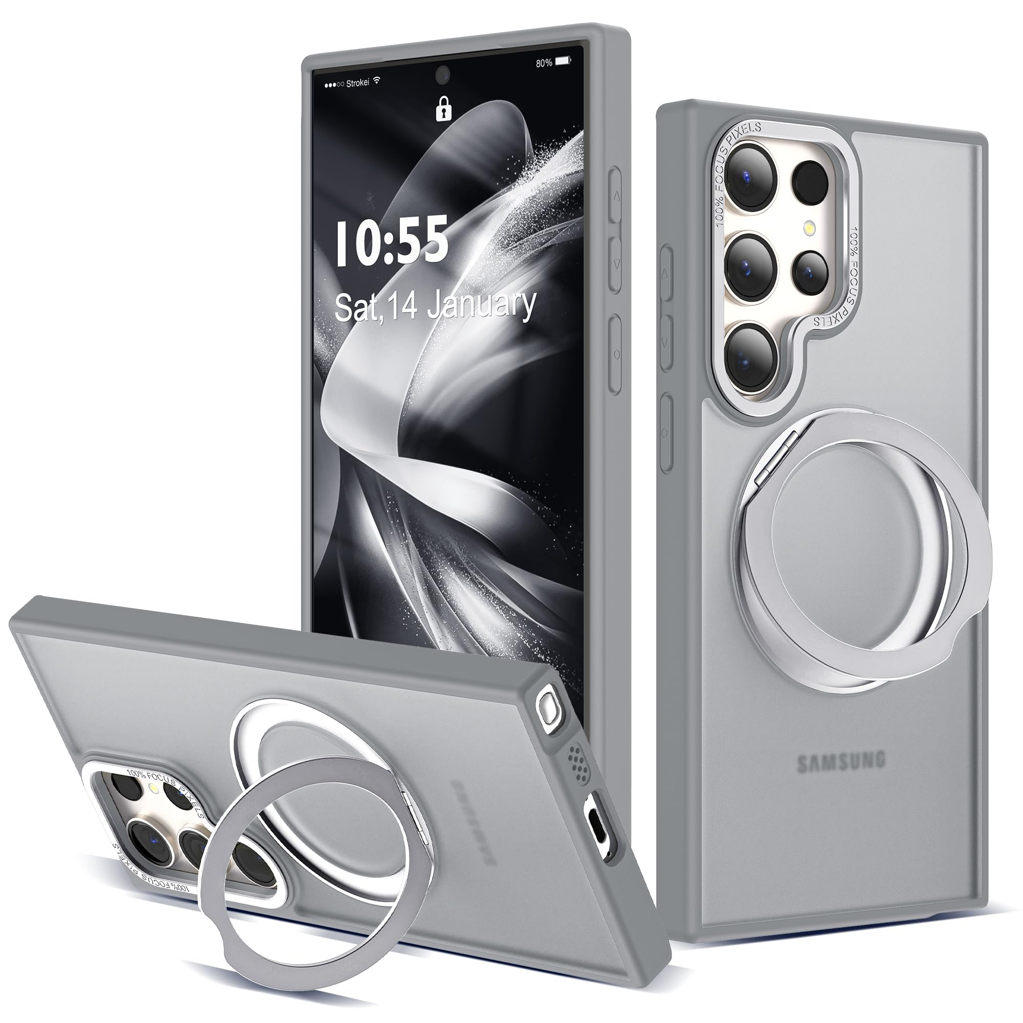 for Samsung Galaxy S22/S23 Ultra Case with Spin Stand,Gray