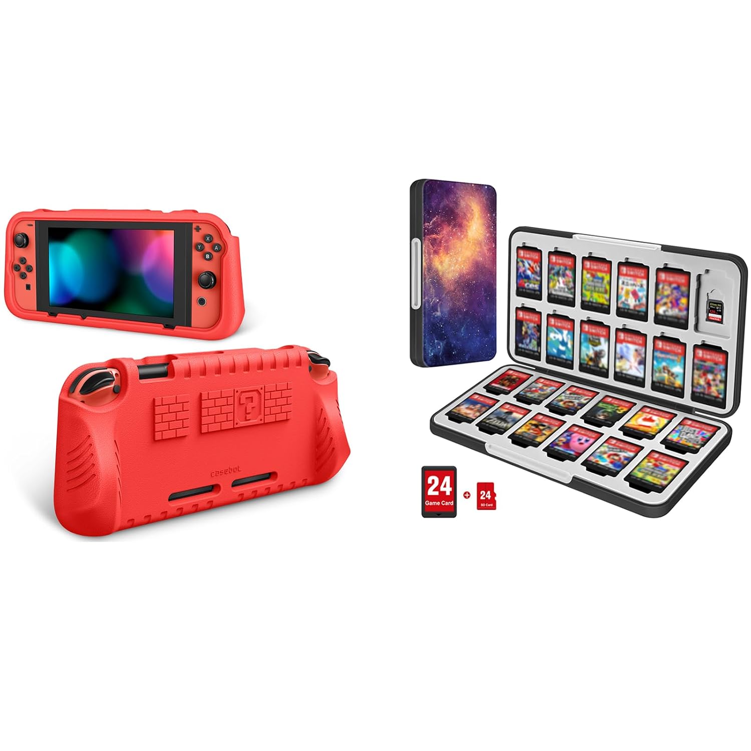 Fintie Bundle: Ultralight Kids Case for Nintendo Switch 2017 w/2 Game Card Slots & Ergonomic Grip + Game Card Case for Nintendo Switch Games, 24 Slots Card & 24 Slots Micro SD Card Storage Box