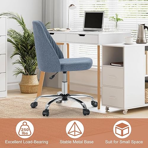 Miniatura 5 de DUMOS Silla de oficina, cómoda silla de escritorio giratoria con ruedas, asiento ancho, sin brazos, altura ajustable, sillas de computadora para el