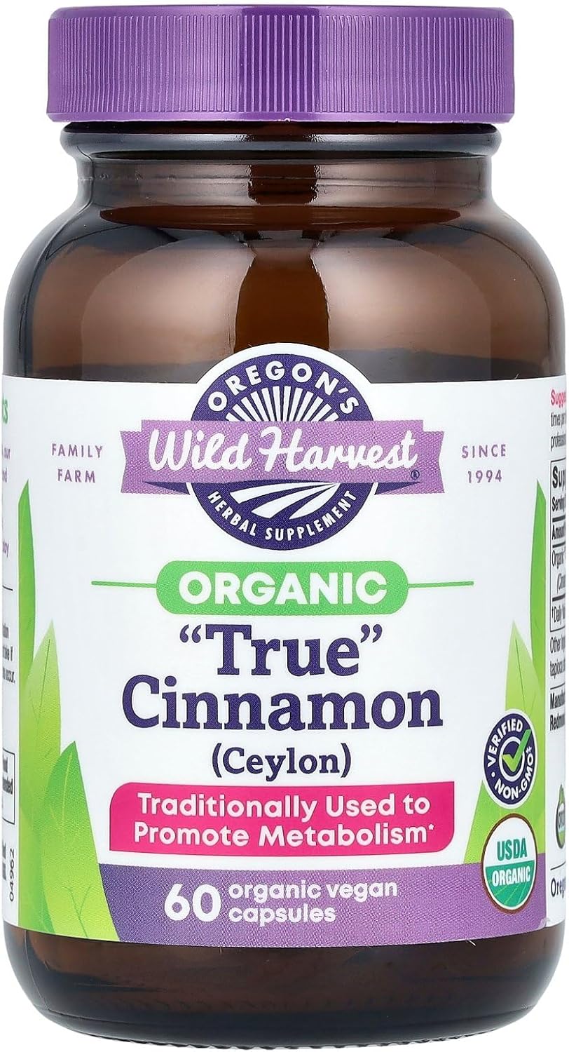 Oregon’s Wild Harvest Organic “True” Cinnamon (Ceylon), 60 Organic Vegan Capsules (450 mg per Capsule)