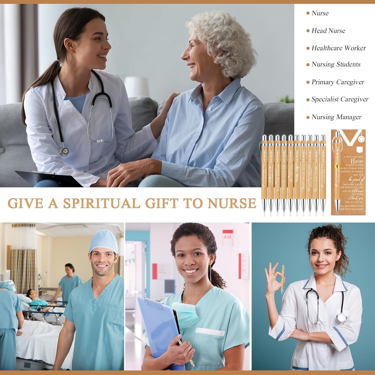 Jetec Nurse Appreciation Gifts Bulk 2026 Nurse Week Ballpoint Pens with Kraft Cards Thank You Gifts for Graduation Nursing Students Nurses Week Healthcare Staff Volunteer(50 Sets)