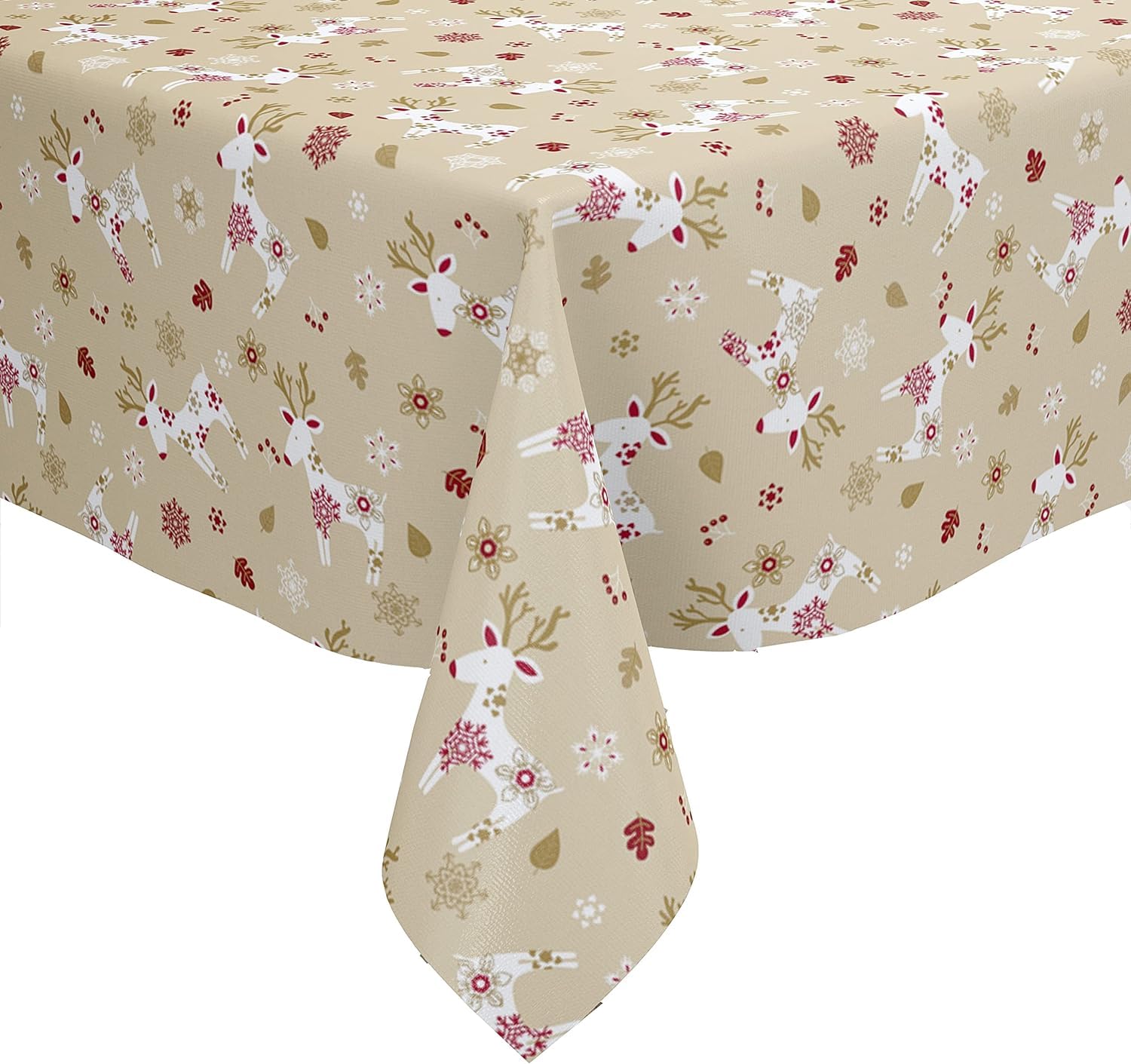 Karina Home Scandi Christmas Reindeer PVC Vinyl Wipe Clean Oilcloth Tablecloth (Cream, 120 x 120cm)