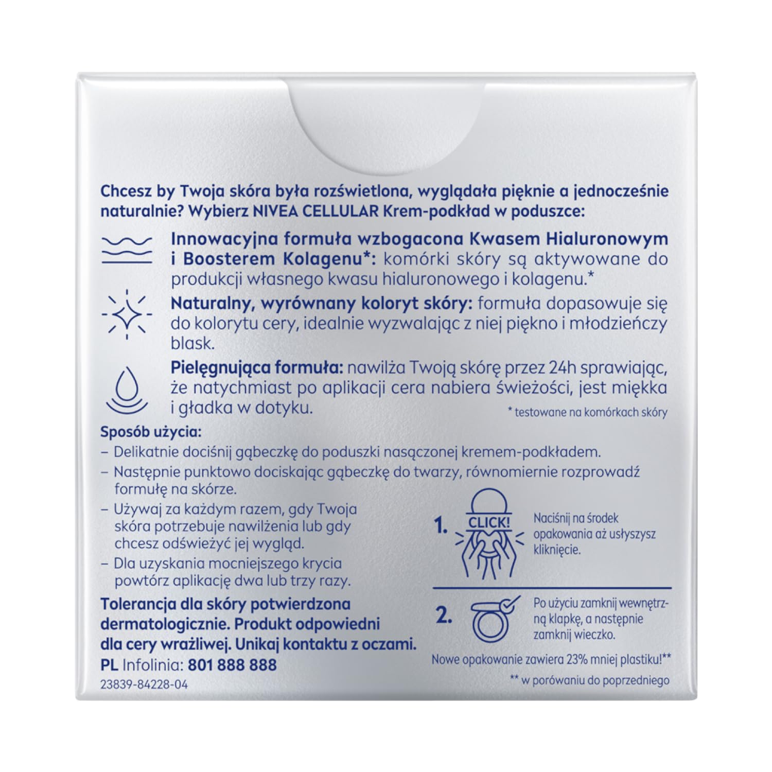 NIVEA CELLULAR Expert Filler Przeciwzmarszczkow pielęgnujący Krem-podkład w poduszce z kwasem hialuronowym i filtrem SPF15 kolor średni, 15ml