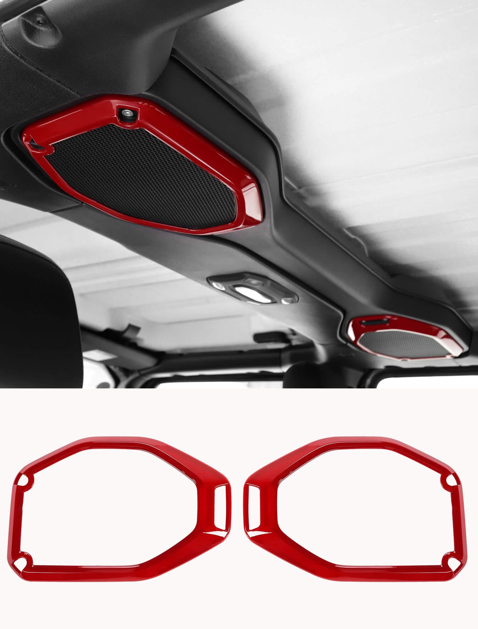 Savadicar Red Interior Accessories - Soundbar Speaker Bezel Trim for 2018-2023 Jeep Wrangler JL JLU 4XE & Gladiator JT - Solid Color Interior Decor Upgrade Option, 2-Piece