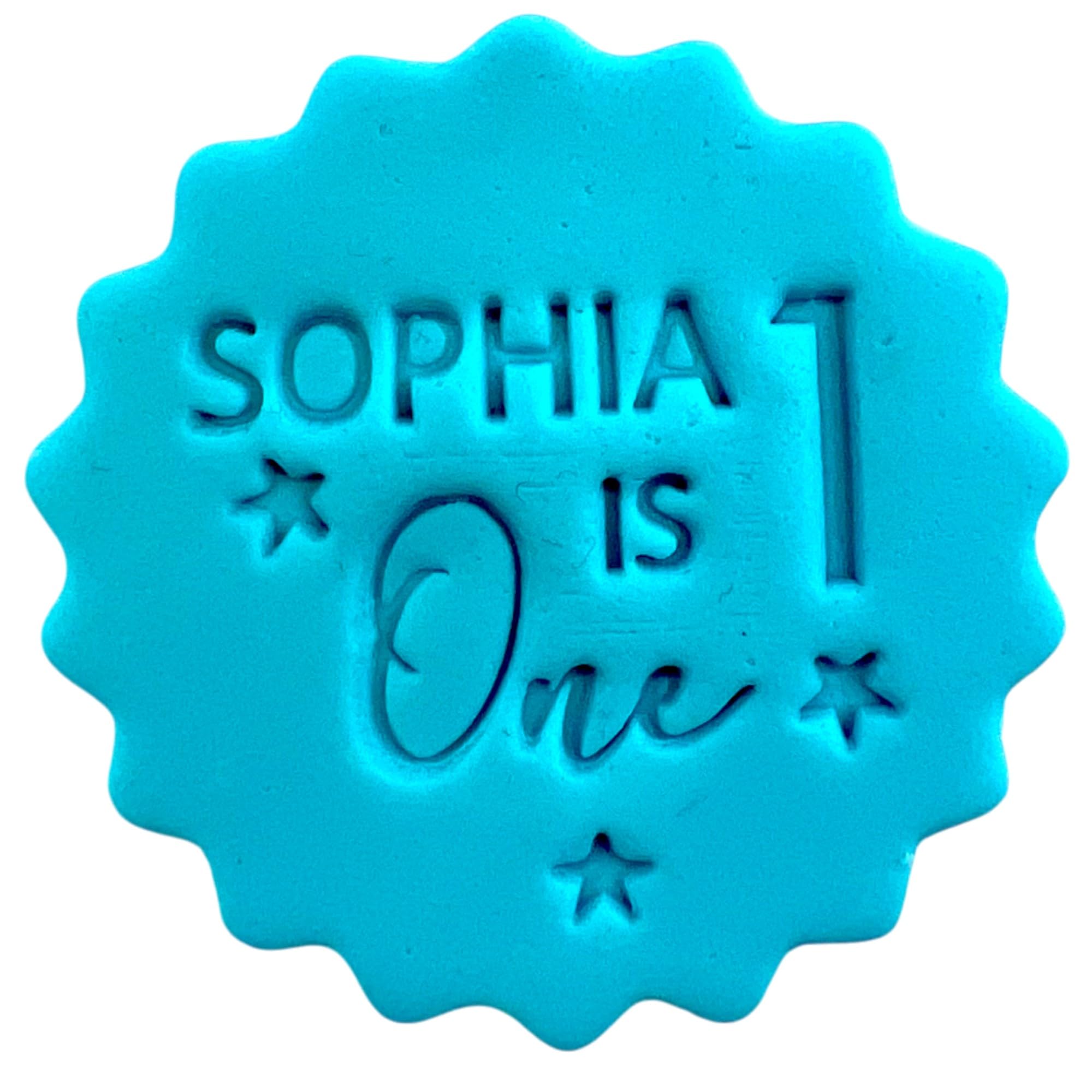 Personalised Cookie Stamp with Free Scallop Cutter, Birthday Name Age, 5cm Acrylic Biscuit Embosser, Food-Safe Plastic Baking Tool, Fits M&S All Butter Biscuits (Design 21)