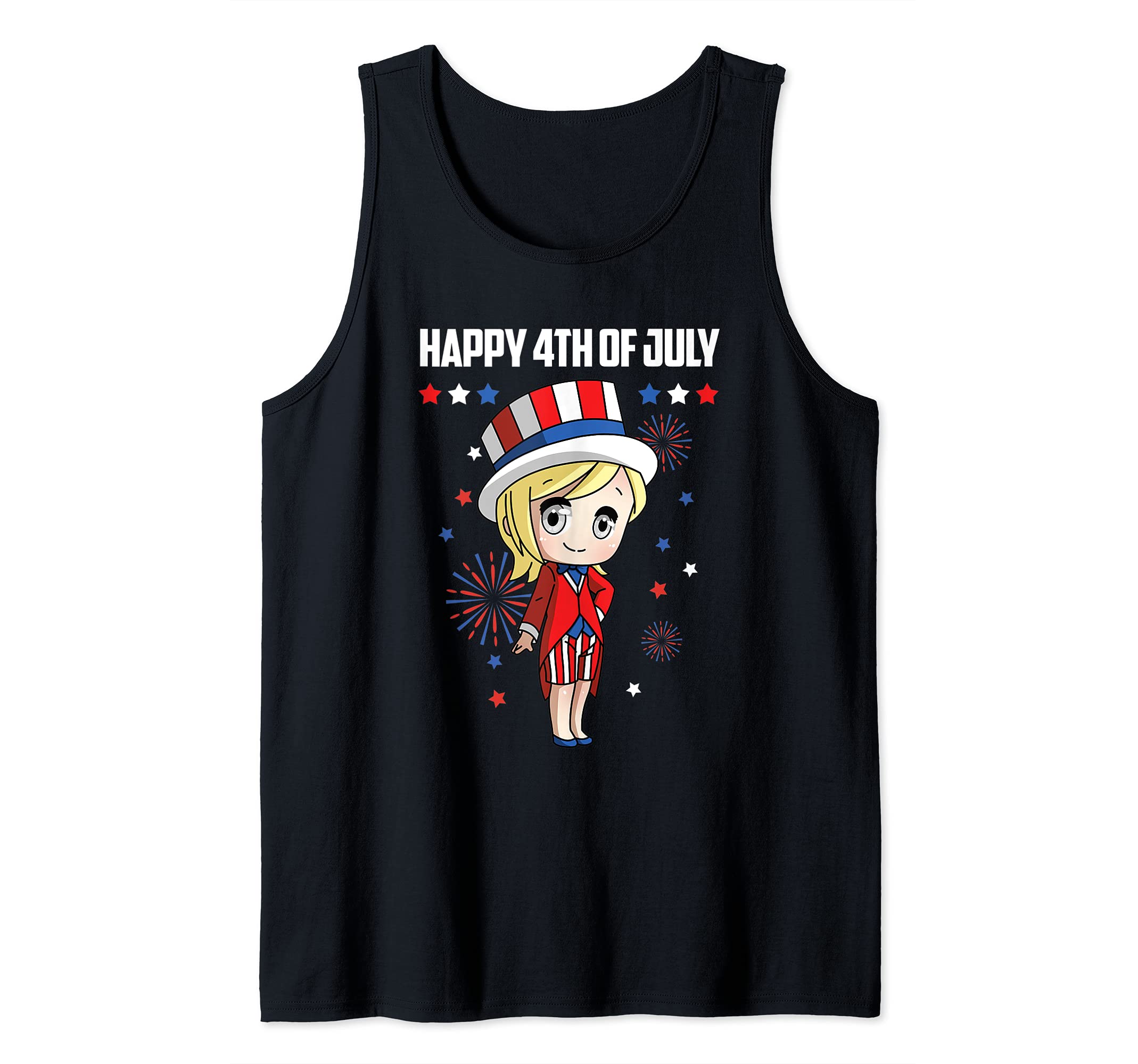 America Anime Girl Happy 4th of July Independence Day Tank Top