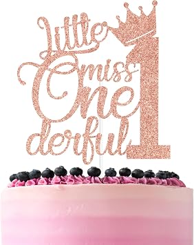 Rose Gold Glitter Little Miss Onederful 1 Cake Topper, One/My 1st Birthday, Baby's 1st Birthday Baby Shower Party Decorations Supplies