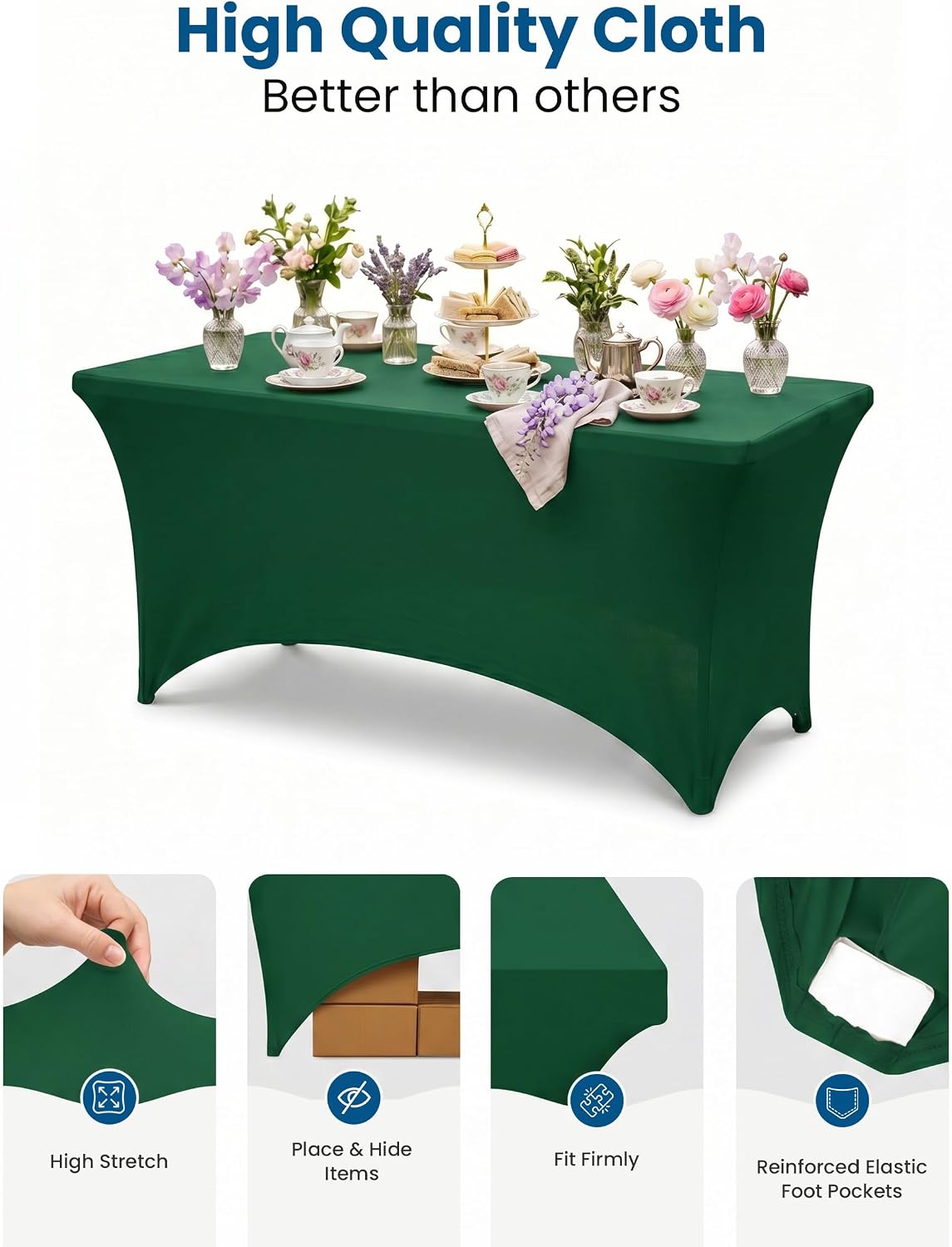 Utopia Kitchen Spandex Tablecloth 1 Pack[6FT, Emerald Green] Tight, Fitted, Washable and Wrinkle Resistant Stretch Rectangular Patio Table Cover for Event, Wedding, Banquet & Parties[72Lx30Wx30H Inch] thumbnail