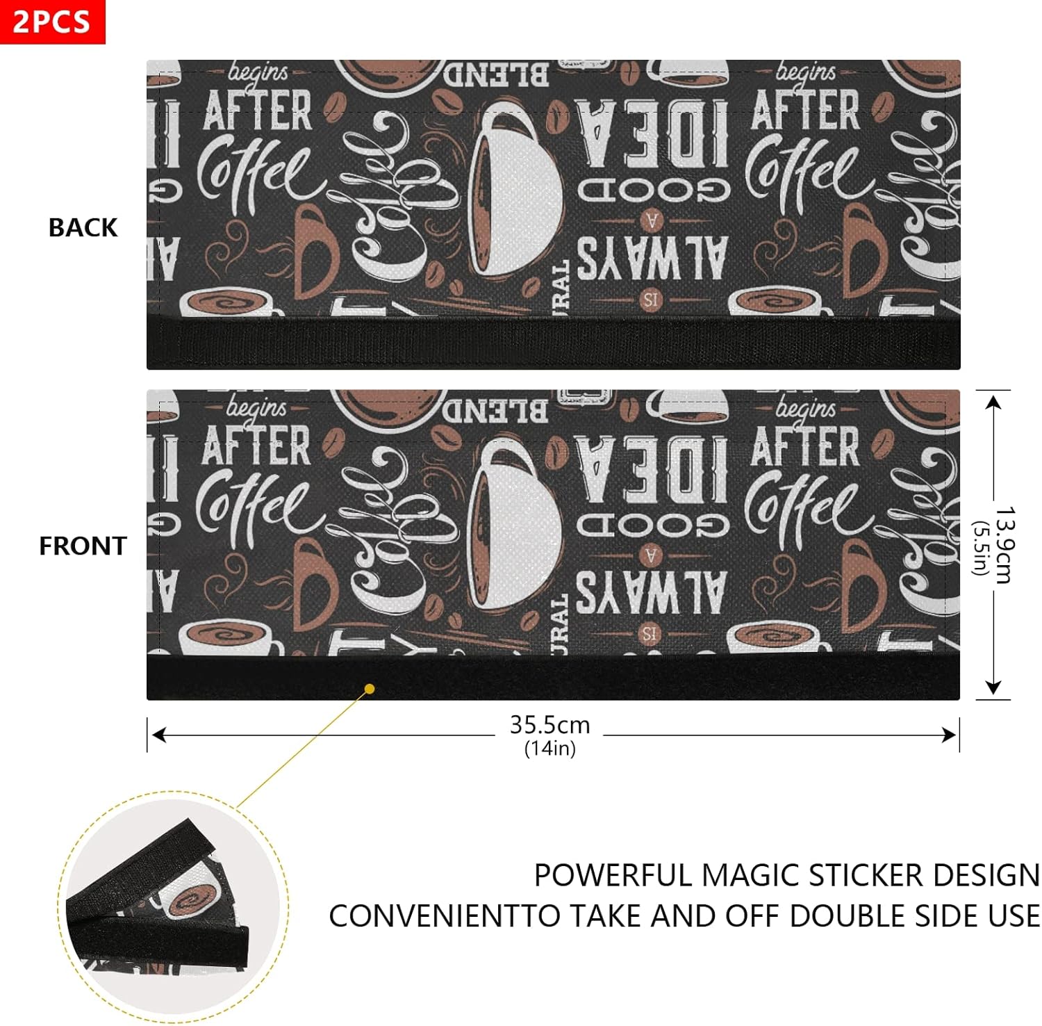 Coffee Theme Beans Pattern Refrigerator Door Handle Covers Set of 2 Kitchen Appliance Decor for Fridge Oven Dishwasher