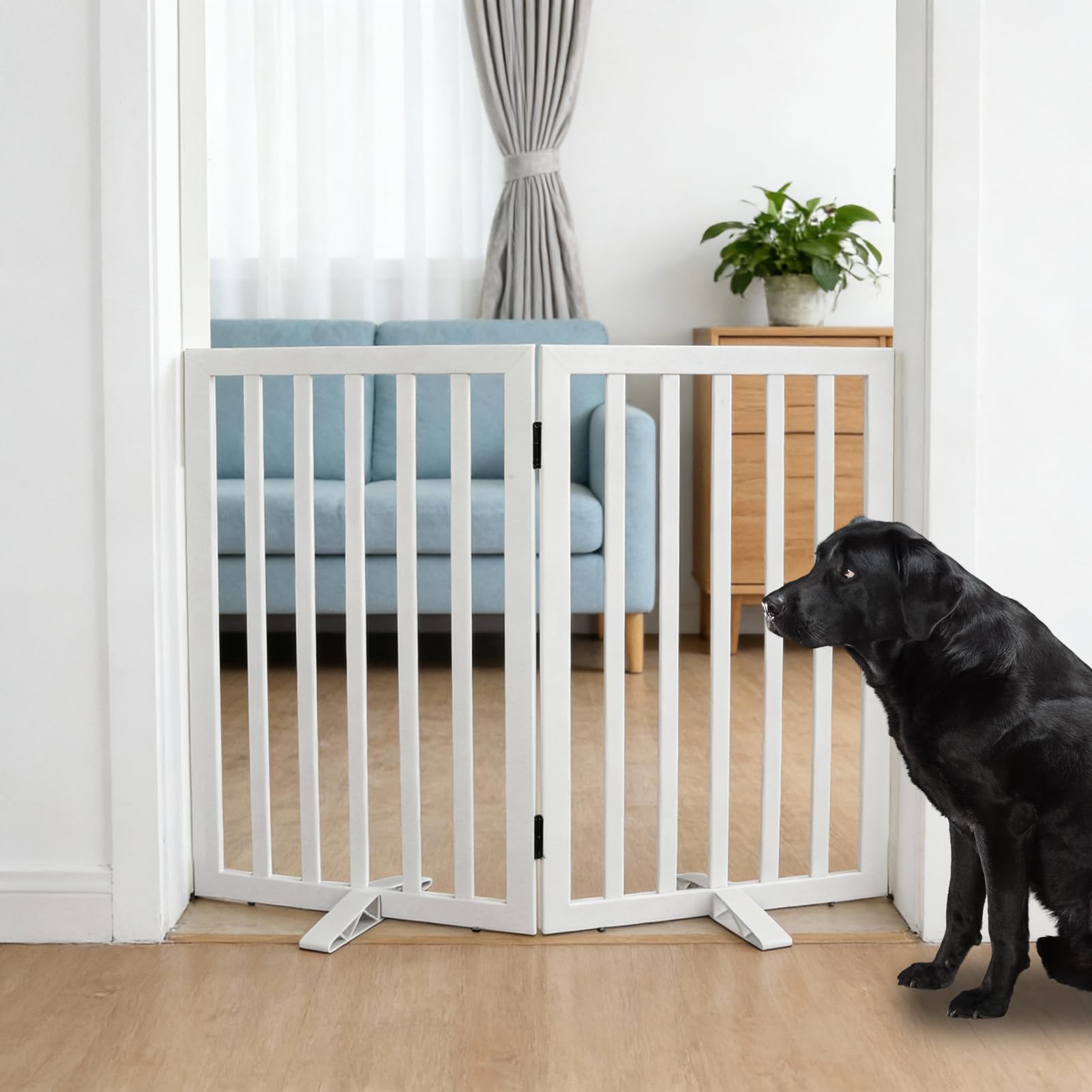 SFJC Dog Gate Indoor, Freestanding Dog Fence for The House, Doorways, Hallways,or Stairs,Pet Gate Foldable Wooden,Expandable 32" Height 2 Panels,White