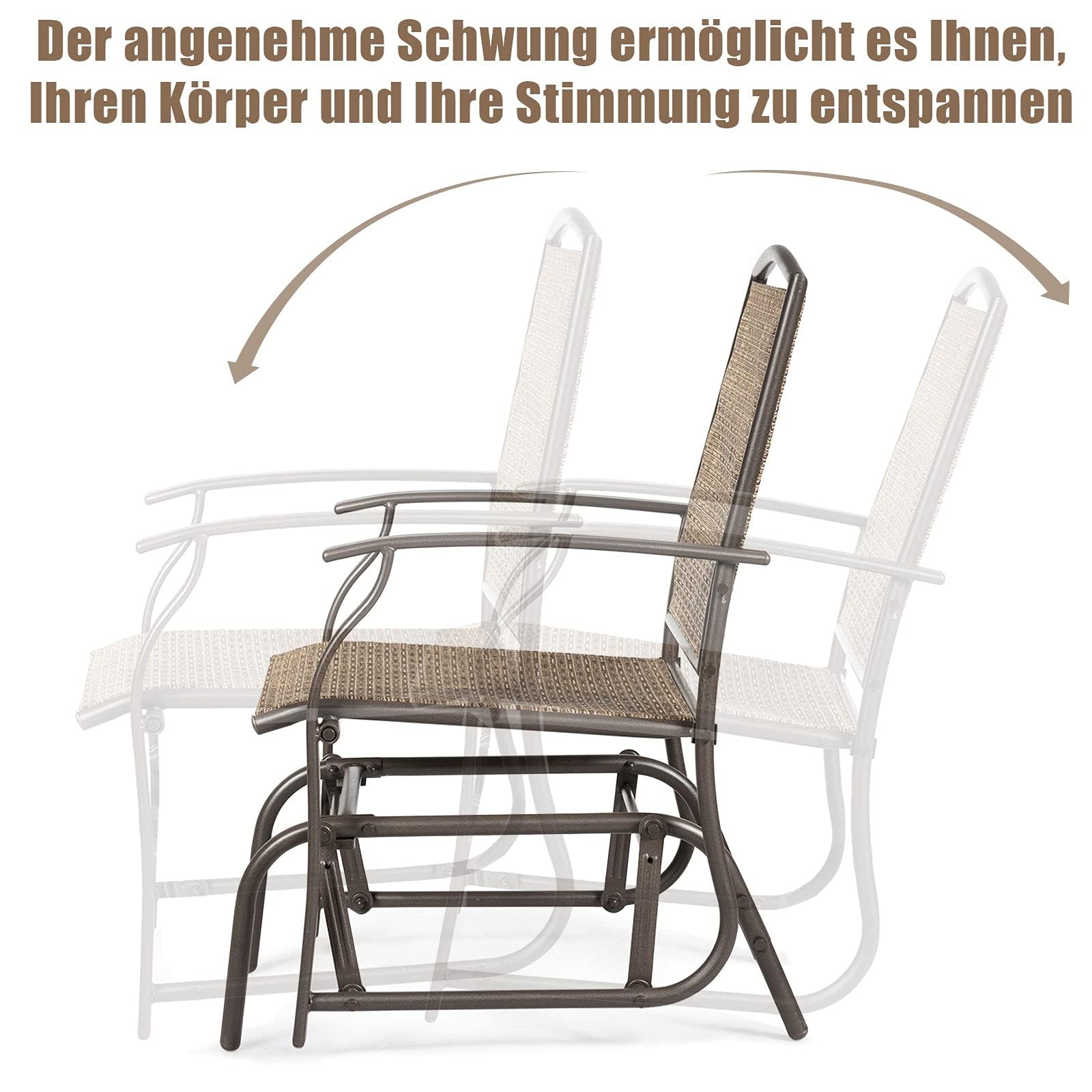GOPLUS Schaukelstuhl, Gartenstuhl mit Armlehne & Rückenlehne, Campingstuhl aus Eisen & Textilen, Schaukelsessel bis zu 150 kg Belastbar, für Balkon Garten Terrassen (2 PCS)
