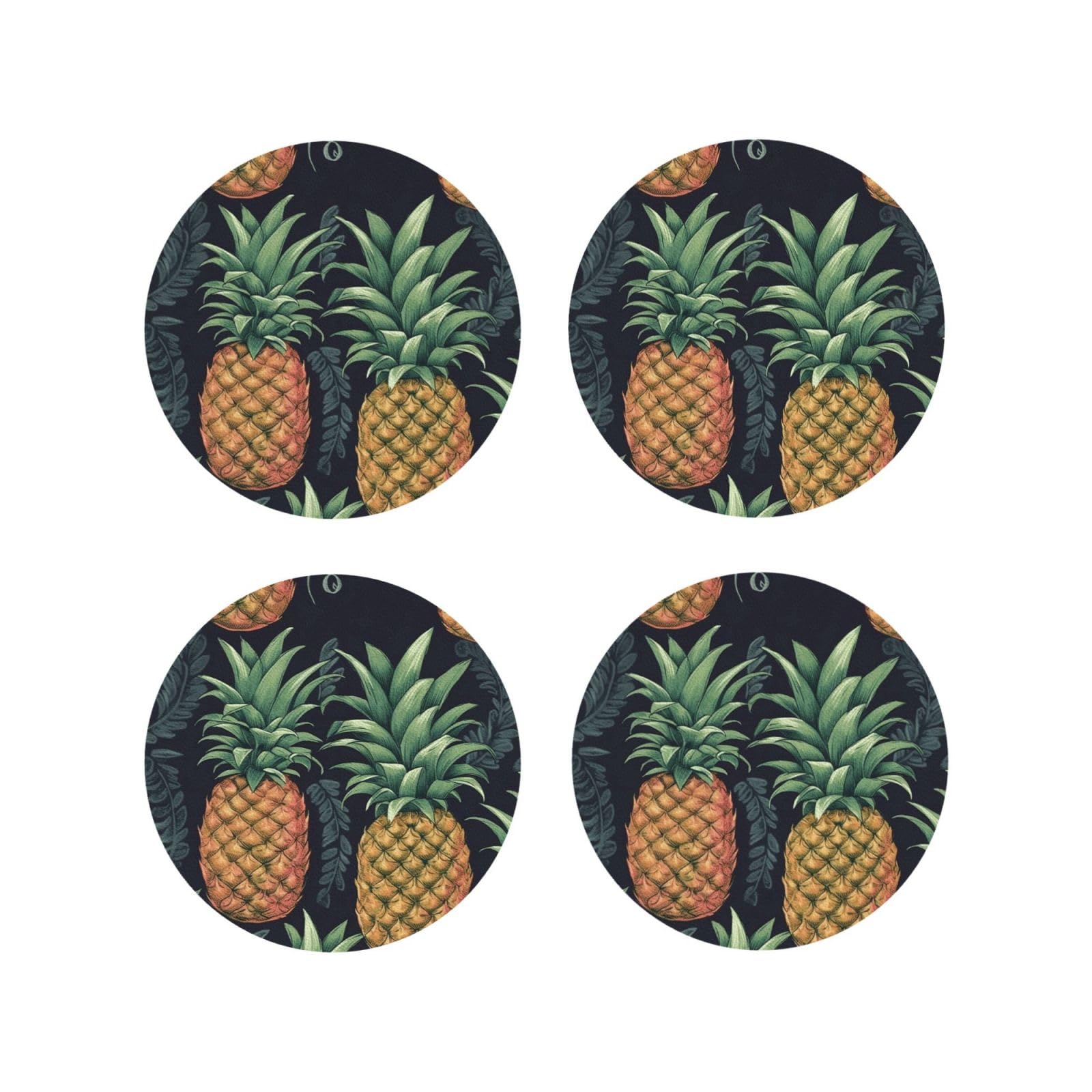 4pcs Drink Coasters for Tabletop Protection, 4" Leather Coasters for Drinks, Pineapple Cup Coasters for Coffee Table Decor, Non-Slip Drinking Cup Mat for Hot Or Cold Drink