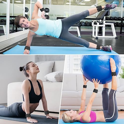 Miniatura 6 de MXiiXM Juego de 2 pesas para muñeca, pulseras de peso de silicona ajustables para mujeres y hombres, pesas de tobillomuñeca adecuadas para yoga,