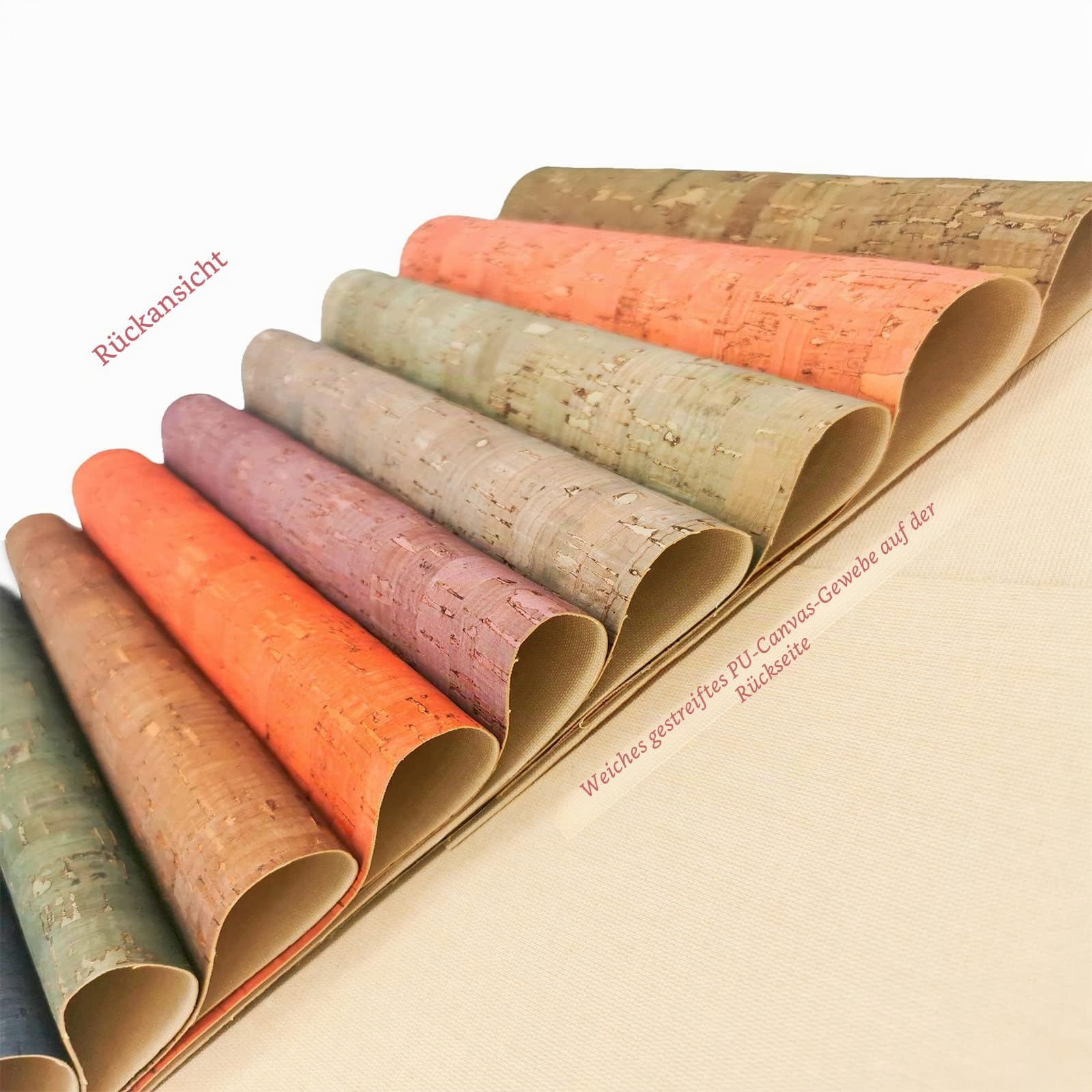 12 farbige Kork-Stoffbögen, Kork-Kunstleder, 20 x 30 cm, weicher Korkbandstoff zum Nähen von Taschen, Münzen, Geldbörsen, Notizbüchern und anderen Bastelarbeiten