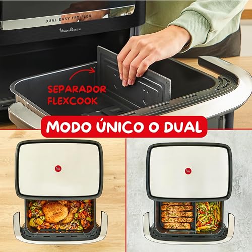 Moulinex Easy Fry Dual Flex, Air Fryer, Large Drawer 9L, Double Zone, Removable Divider, Up to 8 People, 7 Intuitive Programs, EZ9228F0, Black - 3