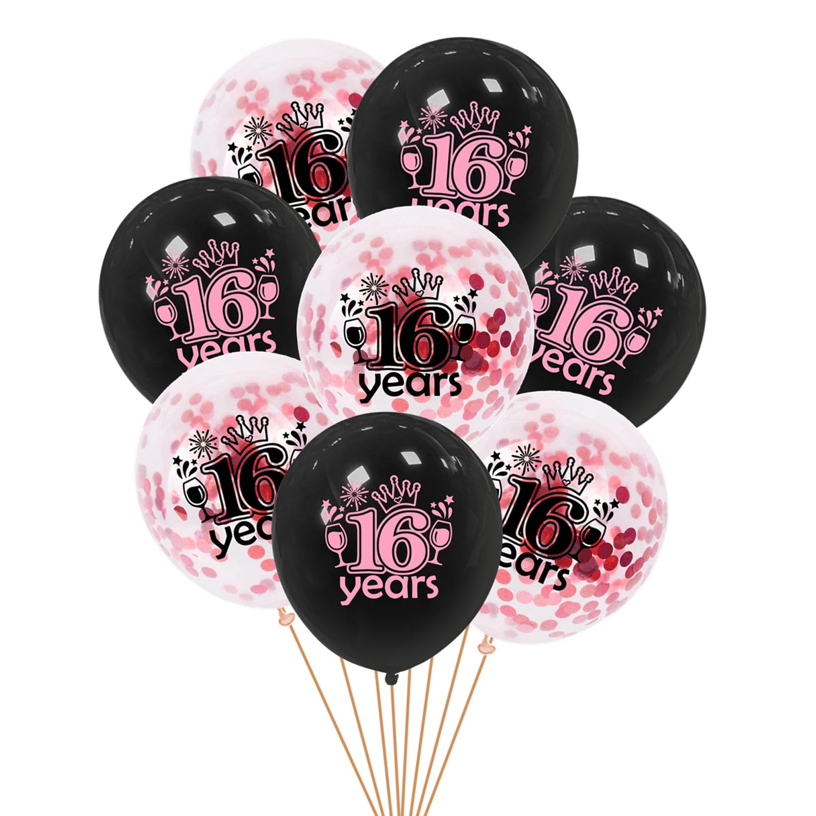 16th Birthday Balloons and Decorations - Black Pink Balloon Set for Sweet 16 Party, 16 Years Old Latex Balloons with Crown Star for Birthday Party Supplies