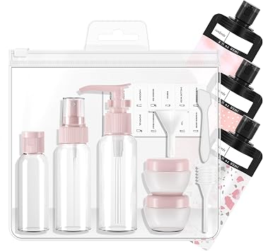 Travel Bottles Containers for Toiletries,Travel Bottles Set for Toiletries,TSA Approved Leakproof Travel Size Containers Jars,Suitable for Cosmetics Shampoo Conditioner Lotion (12 PACK), pink