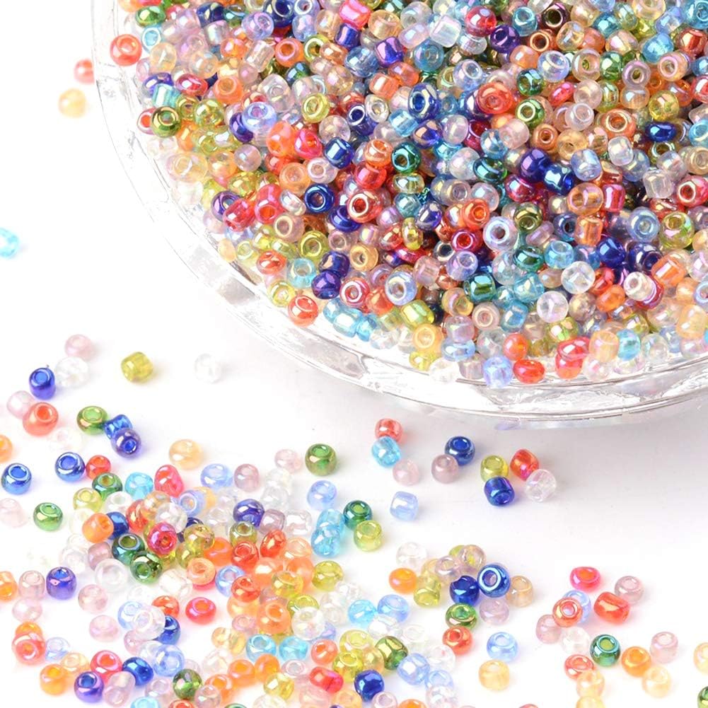 Pandahall 12/0 Transparent Glass Seed Beads 30000pcs Rainbow Color Round Glass Loose Spacer Beads for DIY Jewelry Making, Hole:1mm