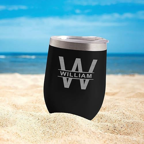 Miniatura 6 de Vaso de vino personalizado con tapa revestimiento de acero inoxidable grabado de metal aislado de 12 onzas taza de vidrio enfriador personalizada