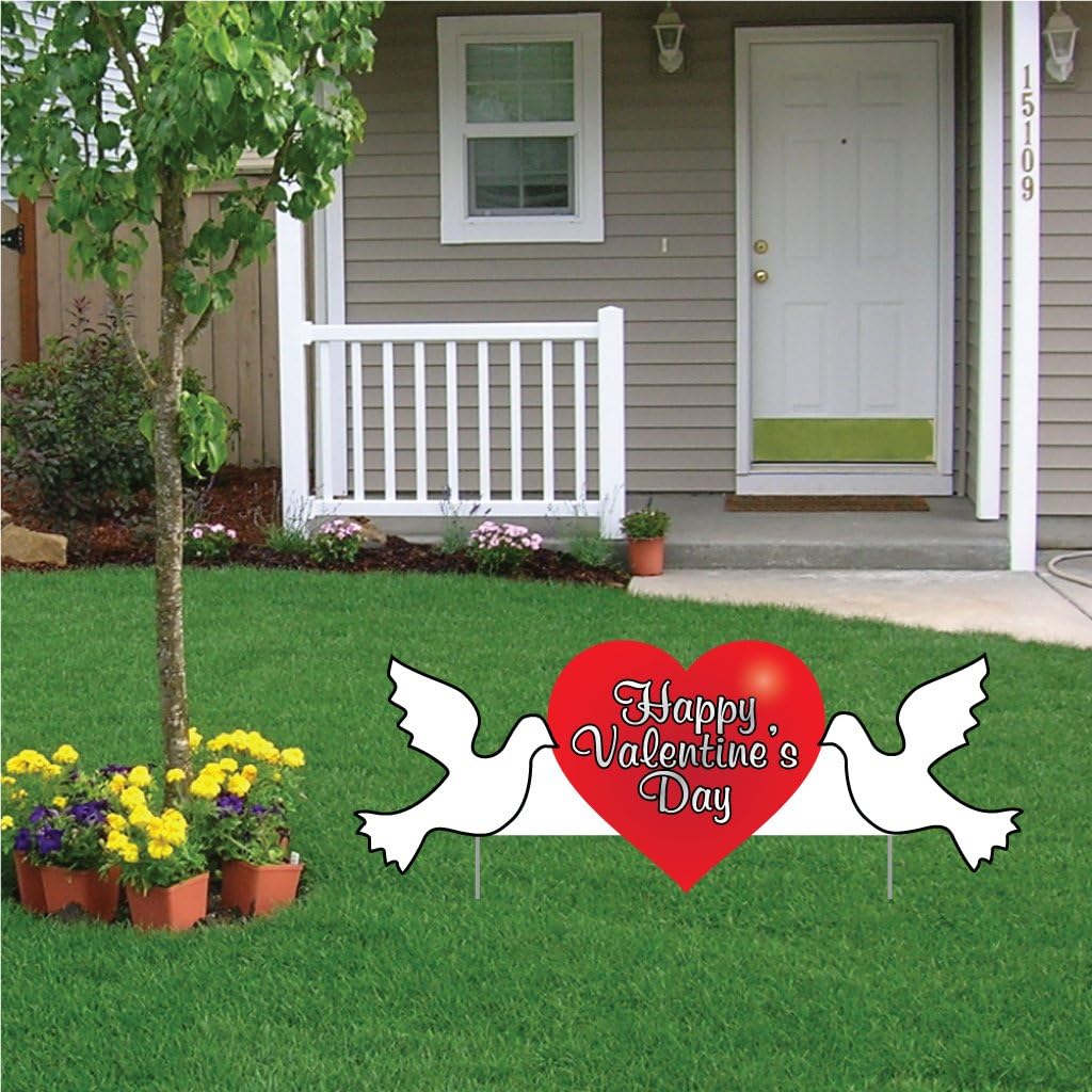 Valentine's Day Yard Sign Romance Bundle: VictoryStore Cupid & Heart with Doves 16"x45" Outdoor Decor Set