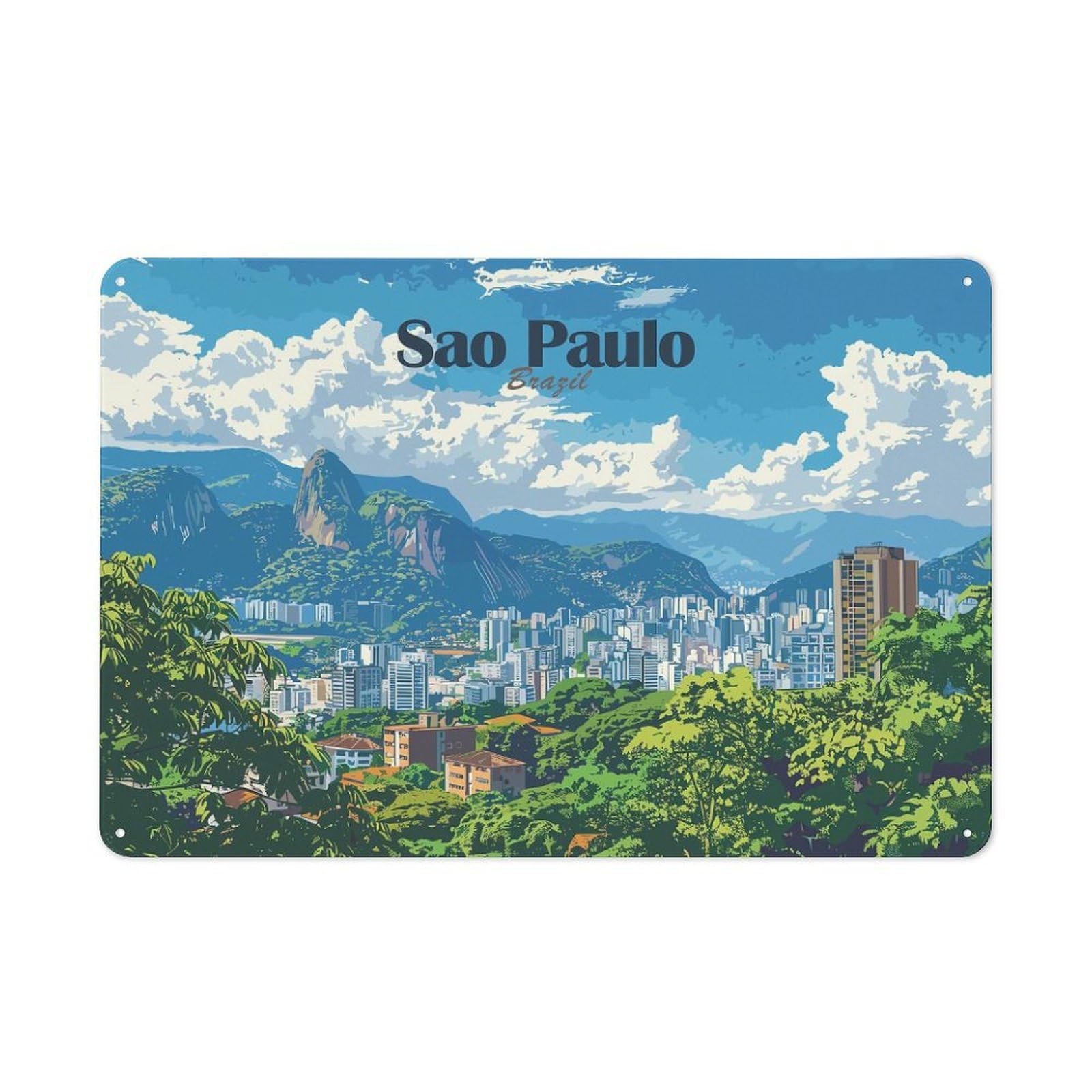 Junmoney Style-14 Sao Paulo Cityscape Decorative Tin Plaque 20X30cm, Vintage Bar Wall Plaque For Bar, Kitchen, Garage Or Games Room