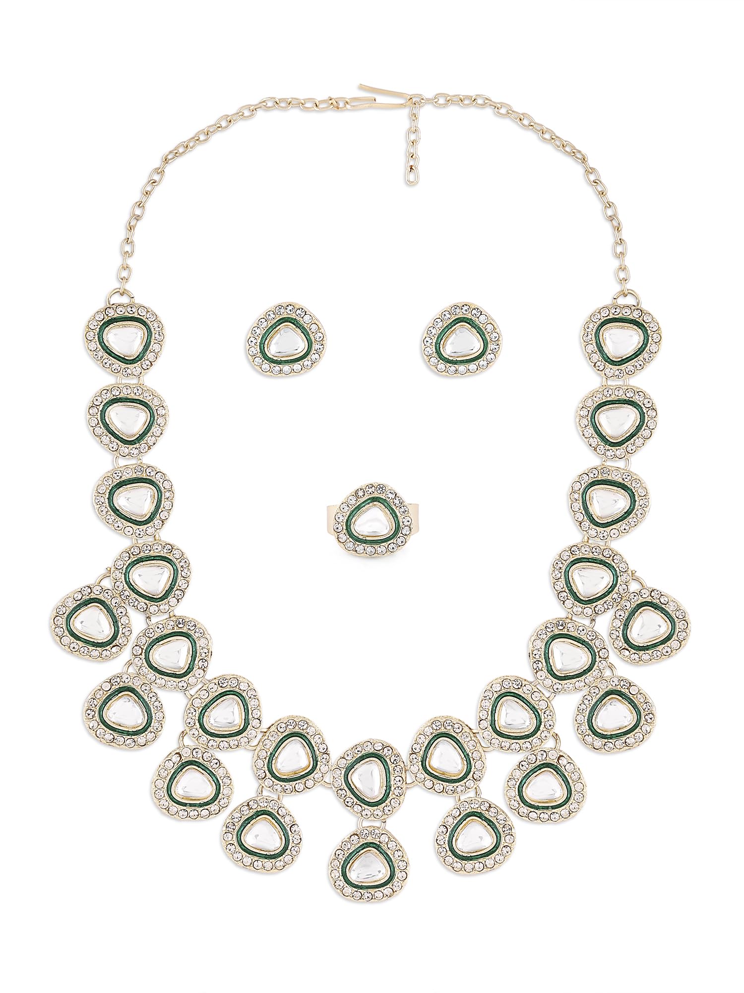 ZAVERI PEARLS Green Enamel Stones & Austrian Diamonds Embellished Necklace Earring & Ring Set For Women-ZPFK16739 (B0CL2DQ9K4) Amazon Price History, Amazon Price Tracker