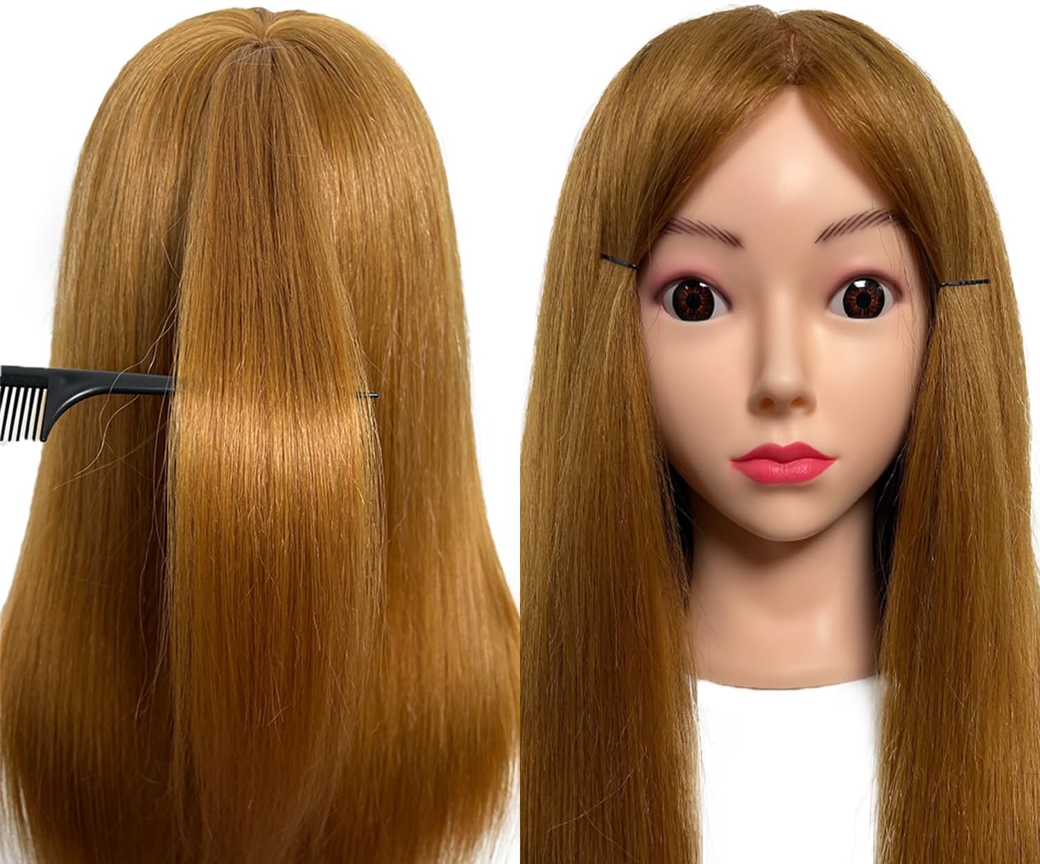 マネキンヘッド 22インチ 美容師 練習用 真人毛 95% ヘアメイク practice ヘッド 編み込み パーマ メイク練習 美容