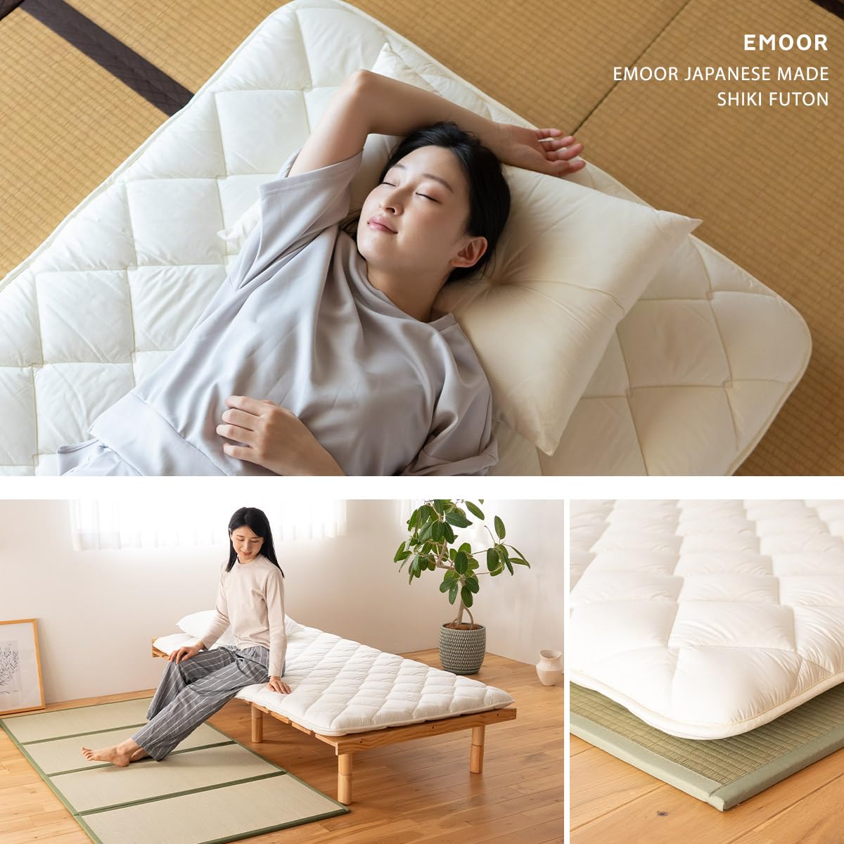 EMOOR Japanische Futon Matratze Premium CLASSE 100 x 200 cm, Faltbar Schlaf Traditionelle Boden Bett Pad Baumwolle